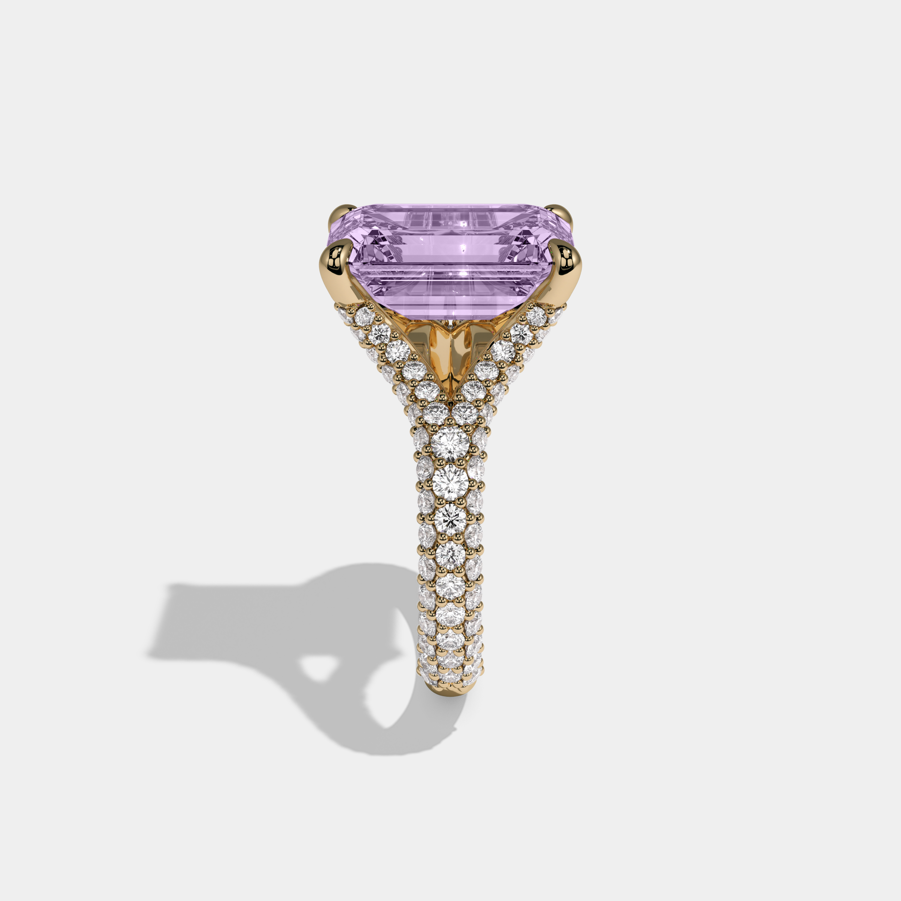 Eugenie Fancy Purple Emerald Cut Diamond Band Engagement Ring 8ct 18K Yellow Gold