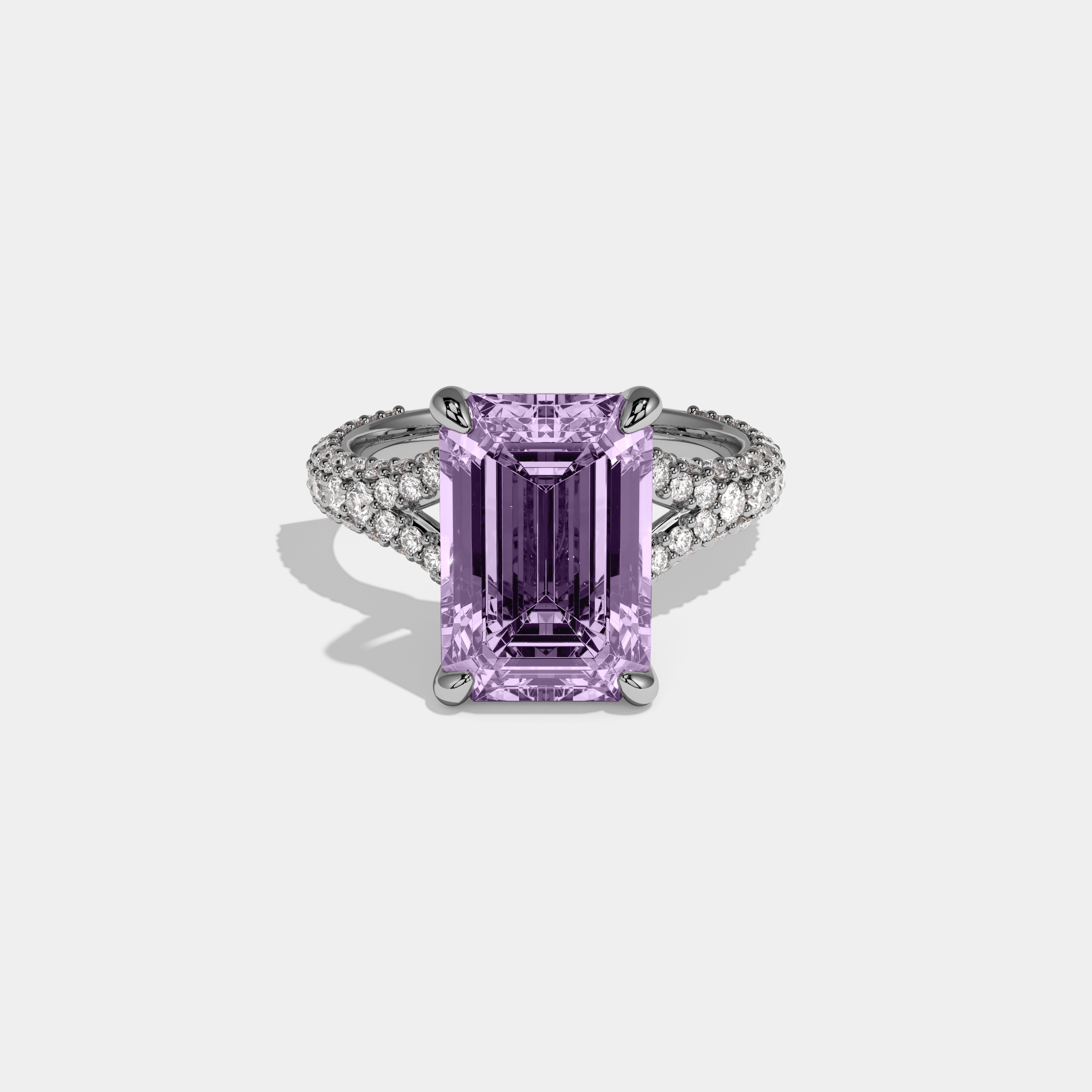 Matilda Fancy Purple Emerald Cut Diamond Band Engagement Ring 8ct 18K White Gold