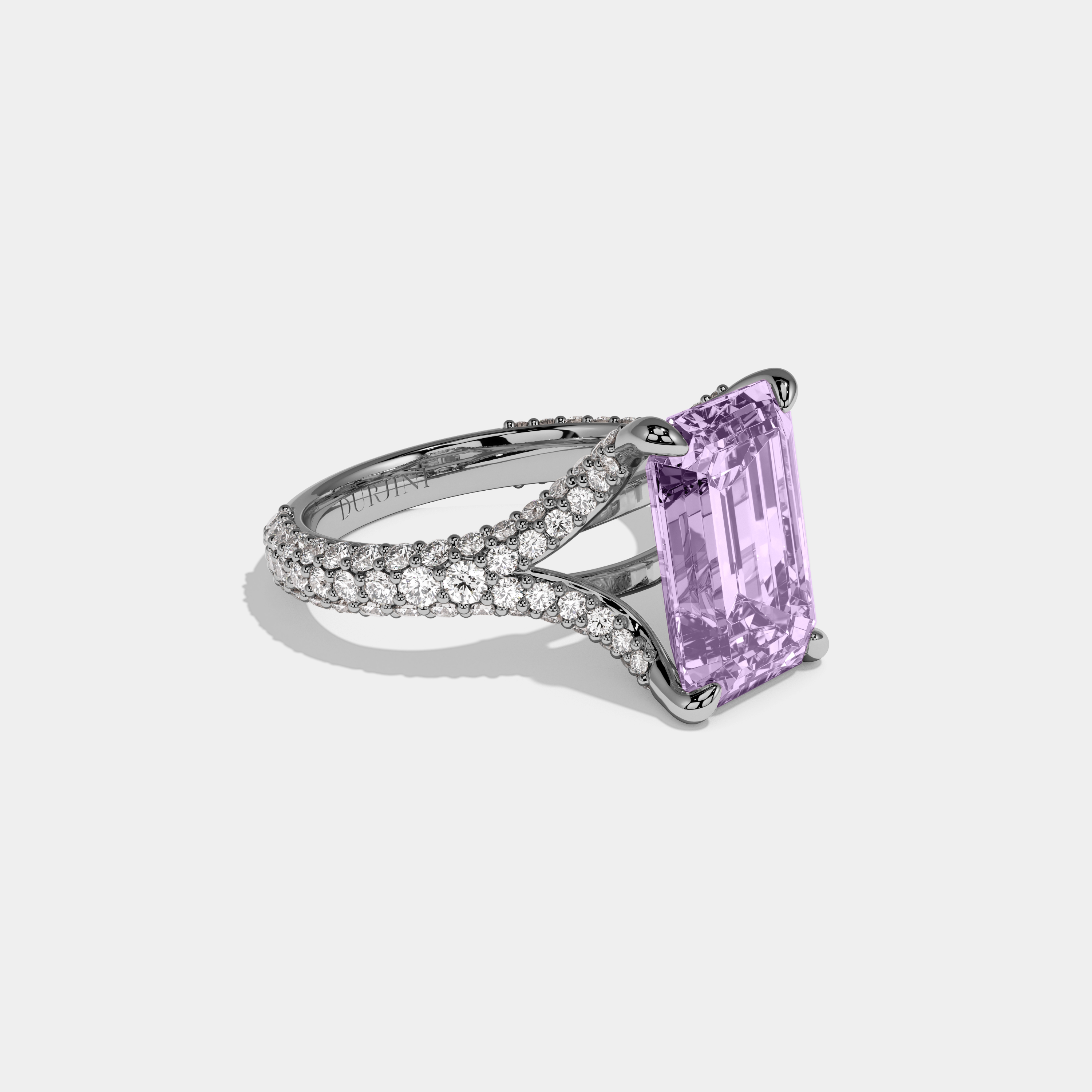 Matilda Fancy Purple Emerald Cut Diamond Band Engagement Ring 8ct 18K White Gold