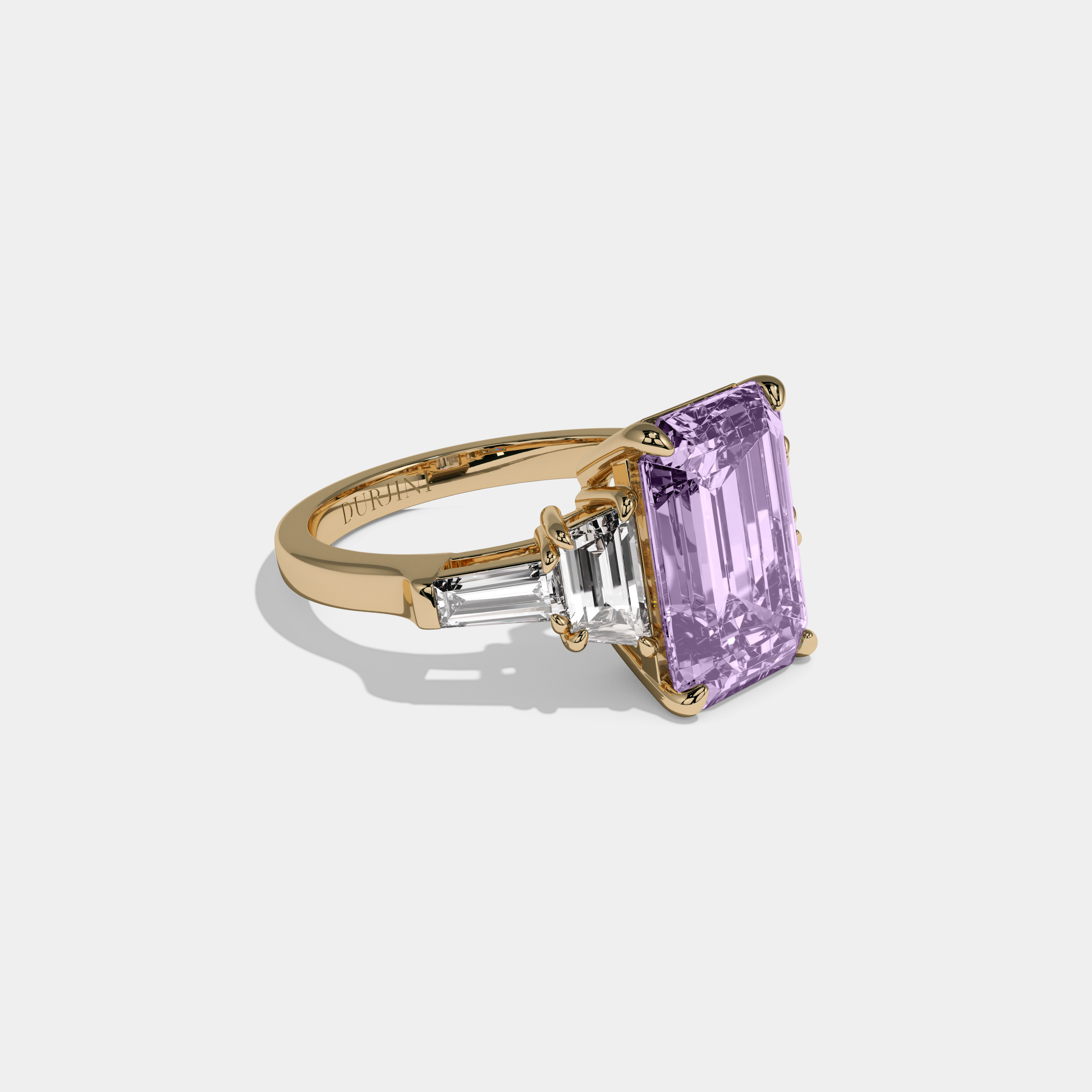 Eugenie Fancy Purple Emerald Cut Diamond Plain Band With Step Cut Sides Engagement Ring 8ct 18K Yellow Gold