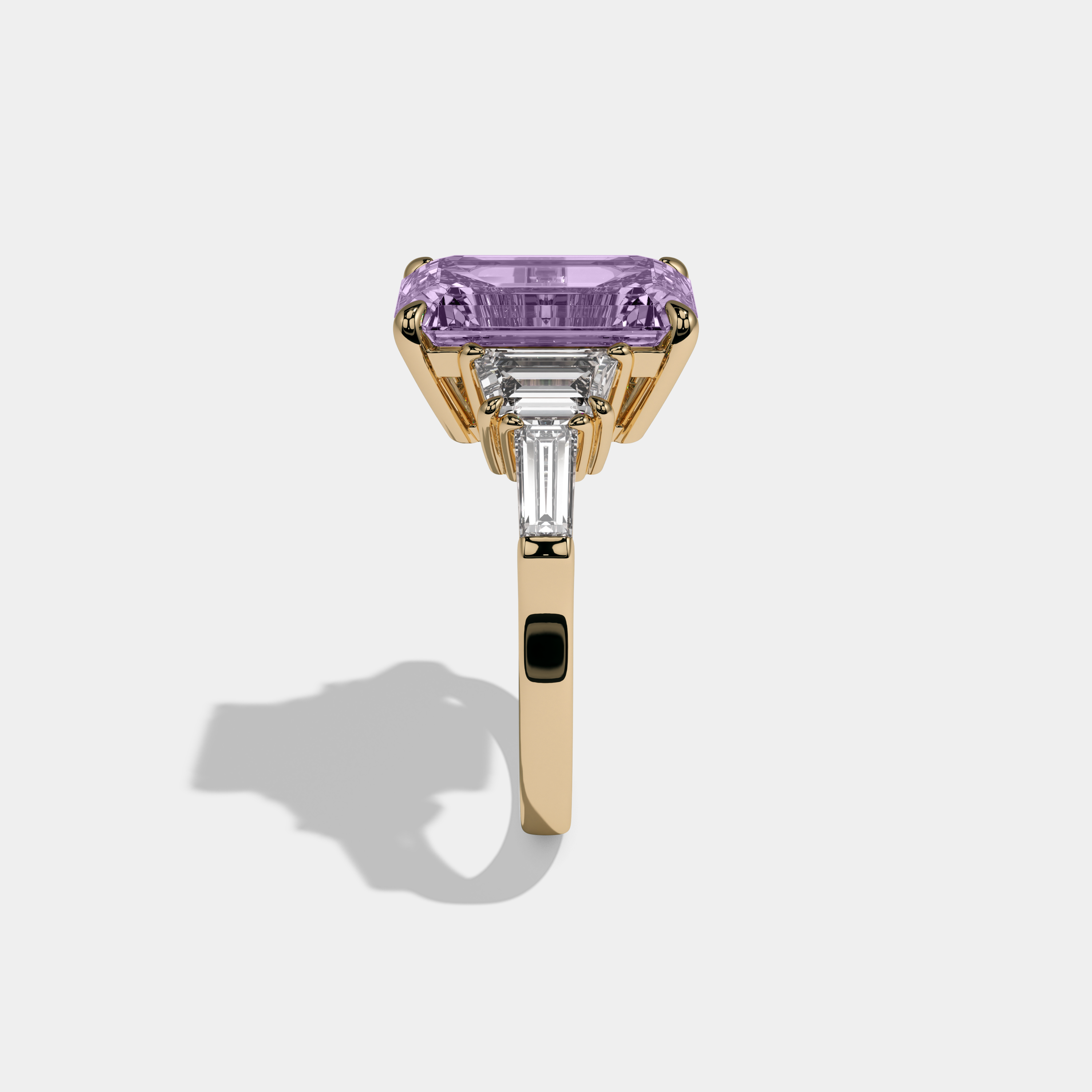 Eugenie Fancy Purple Emerald Cut Diamond Plain Band With Step Cut Sides Engagement Ring 8ct 18K Yellow Gold
