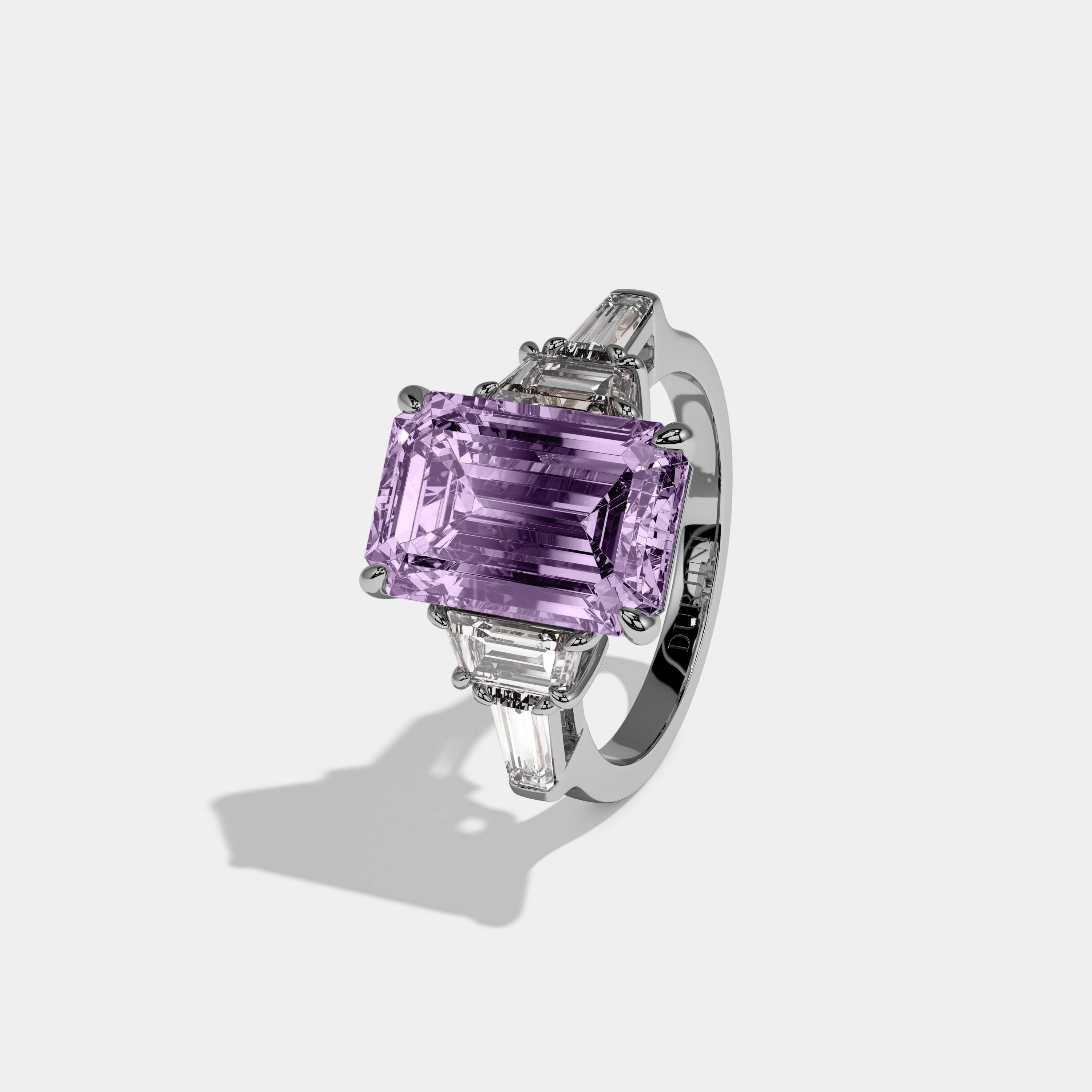 Matilda Fancy Purple Emerald Cut Diamond Plain Band With Step Cut Sides Engagement Ring 8ct 18K White Gold