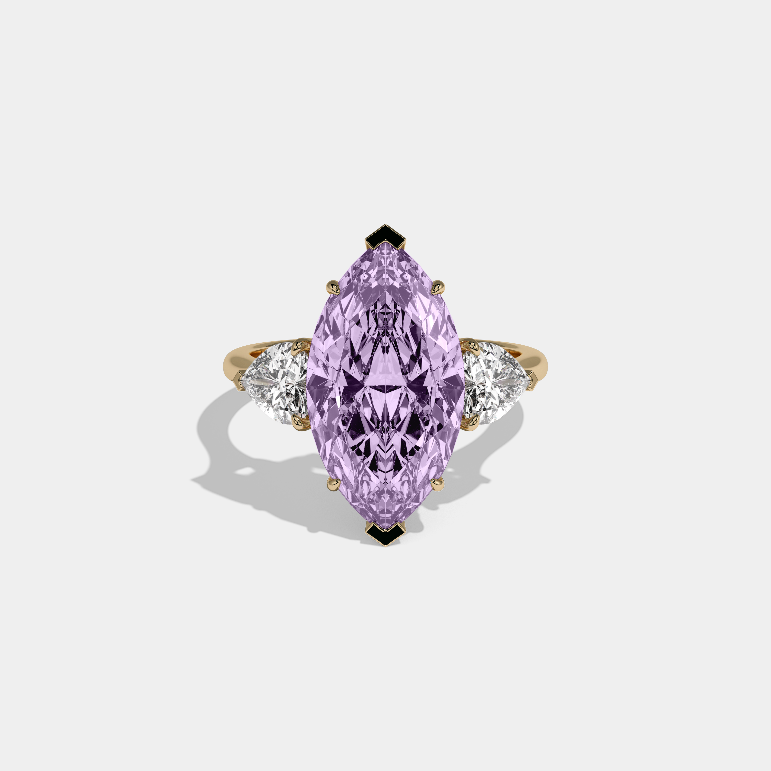 Eugenie Fancy Purple Marquise Cut Diamond Plain Band With Heart Cut Sides Engagement Ring 8ct 18K Yellow Gold
