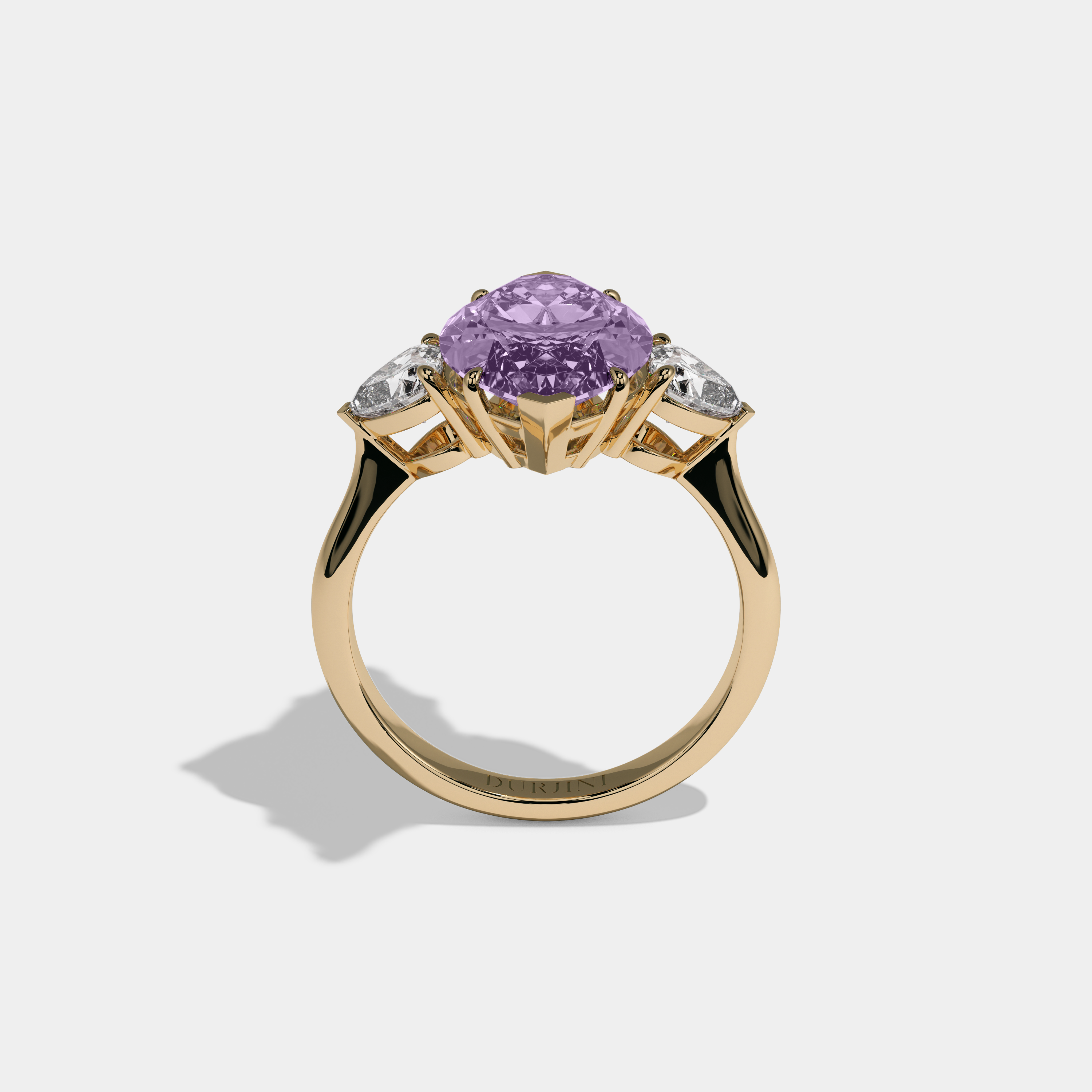 Eugenie Fancy Purple Marquise Cut Diamond Plain Band With Heart Cut Sides Engagement Ring 8ct 18K Yellow Gold