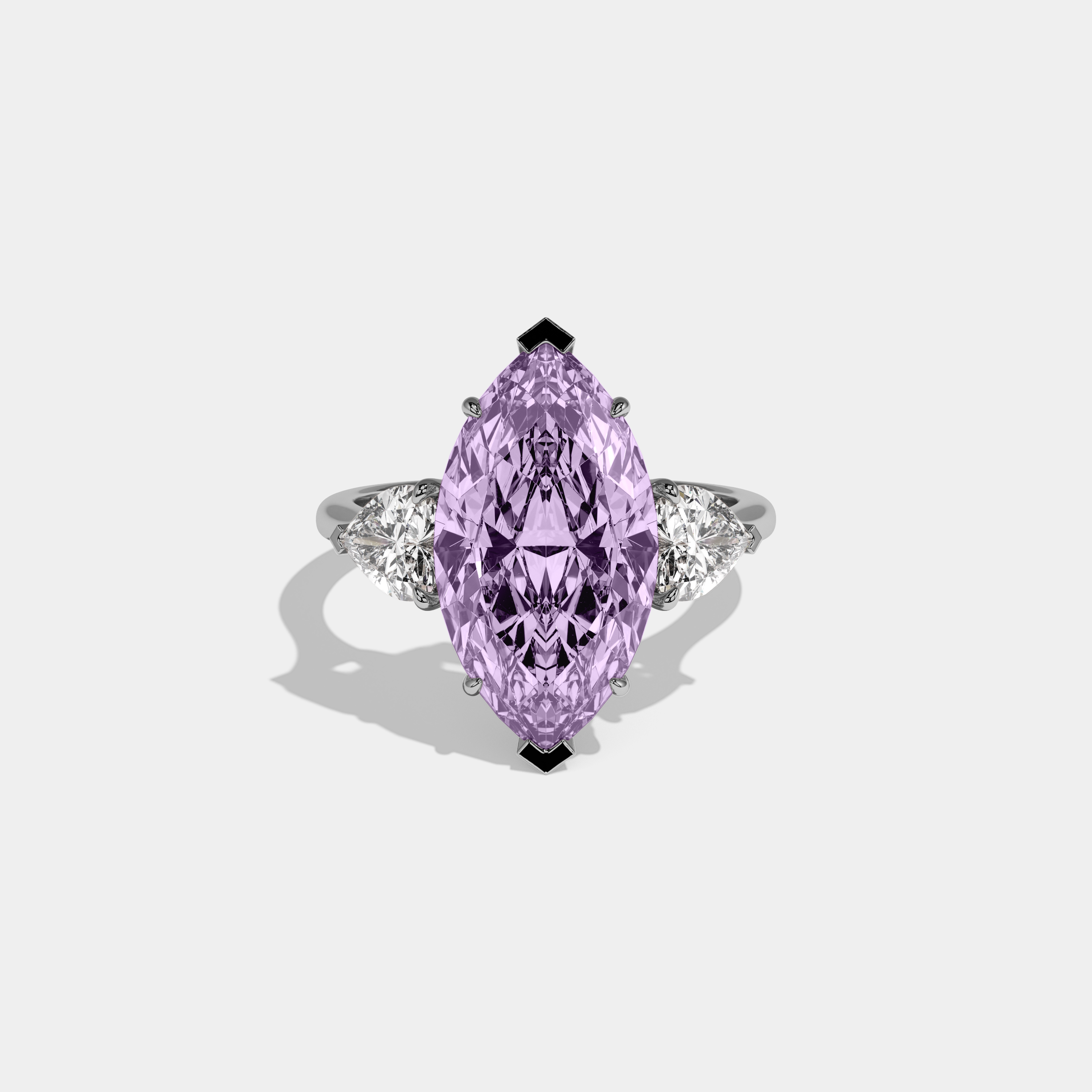 Matilda Fancy Purple Marquise Cut Diamond Plain Band With Heart Cut Sides Engagement Ring 8ct 18K White Gold