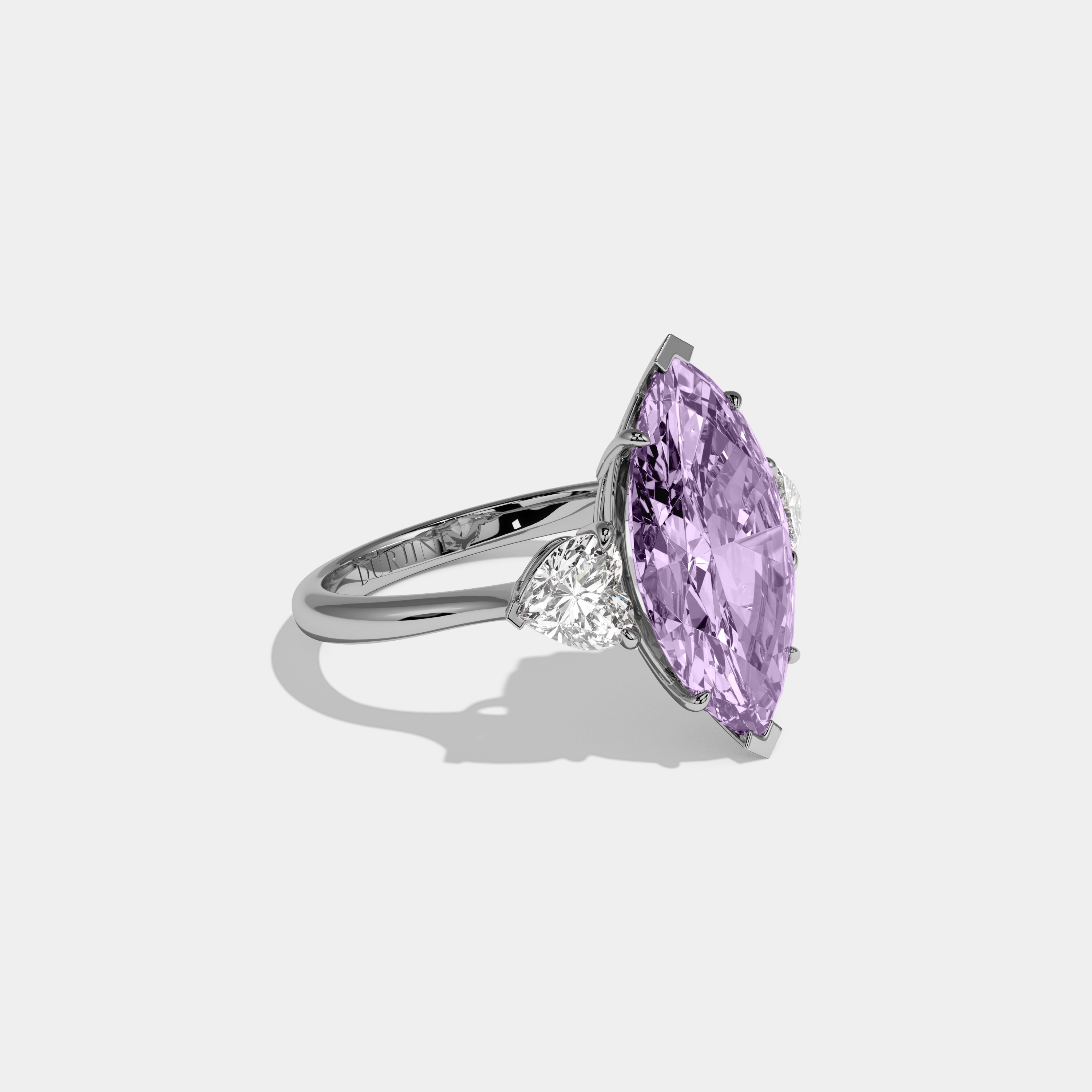 Matilda Fancy Purple Marquise Cut Diamond Plain Band With Heart Cut Sides Engagement Ring 8ct 18K White Gold