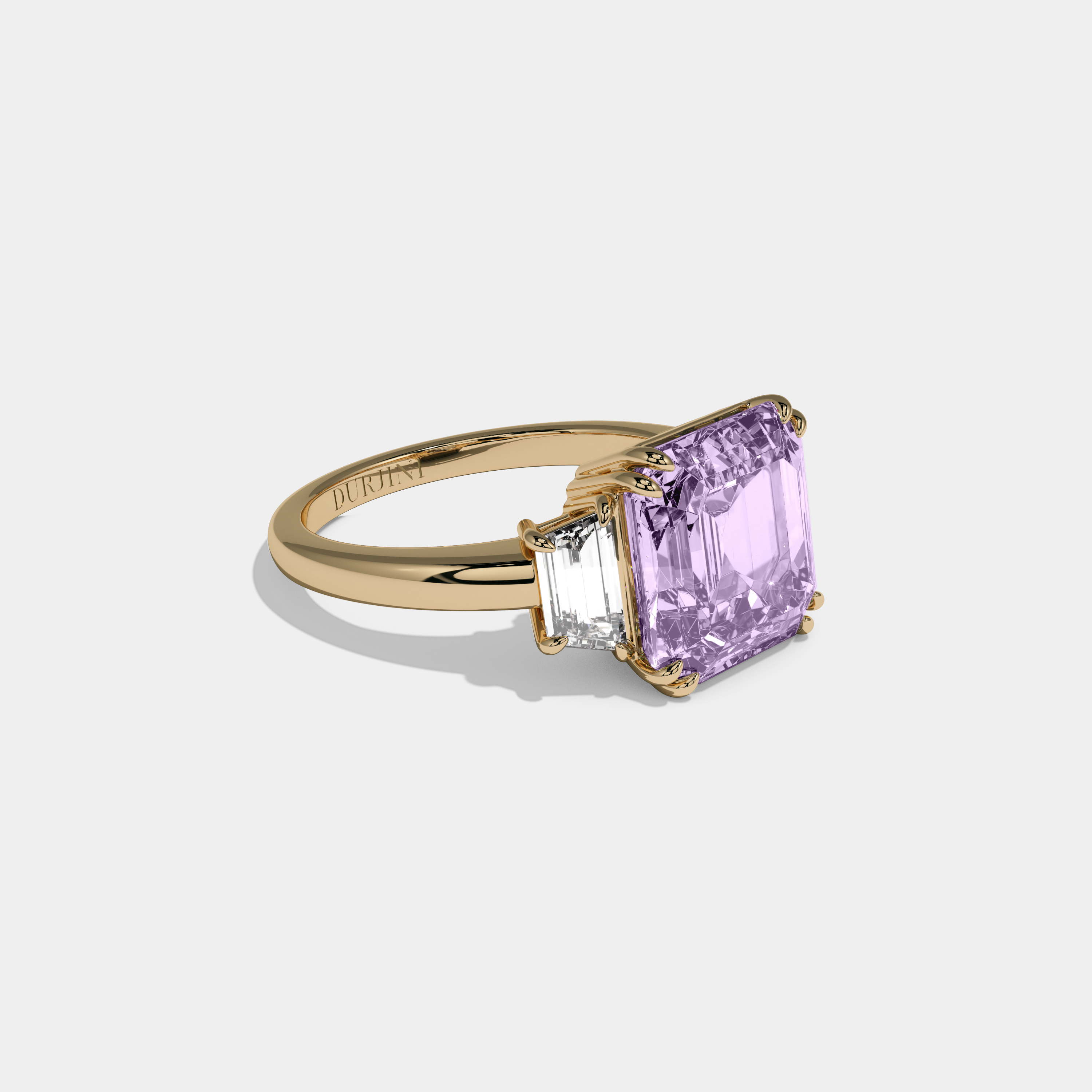 Eugenie Fancy Purple Asscher Cut Diamond Plain Band With Step Cut Sides Engagement Ring 8ct 18K Yellow Gold