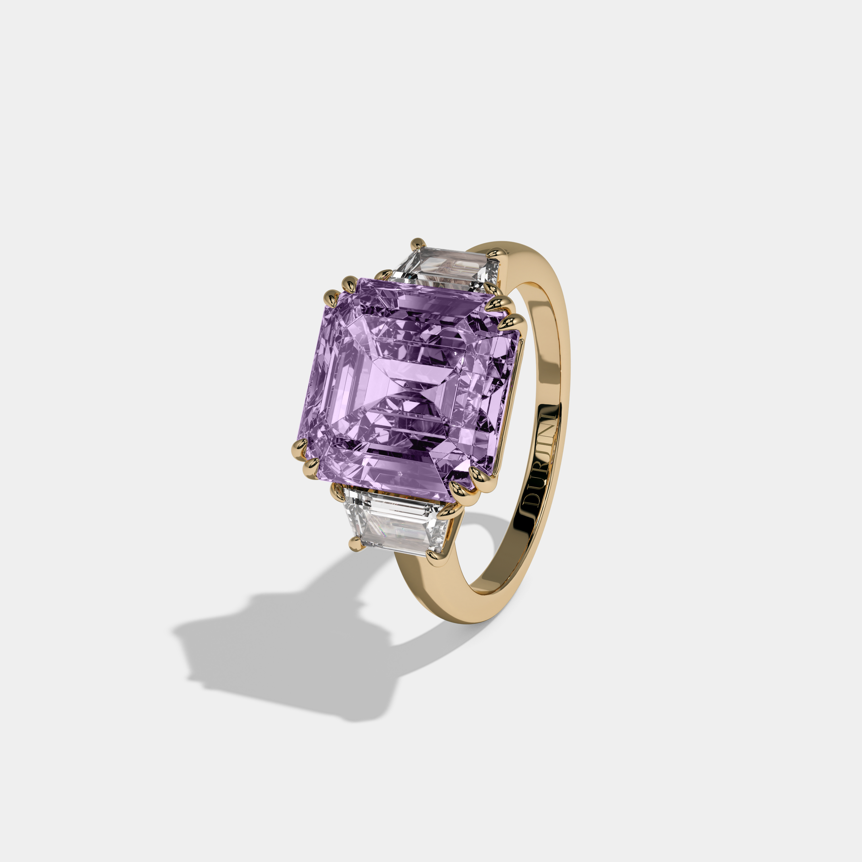 Eugenie Fancy Purple Asscher Cut Diamond Plain Band With Step Cut Sides Engagement Ring 8ct 18K Yellow Gold