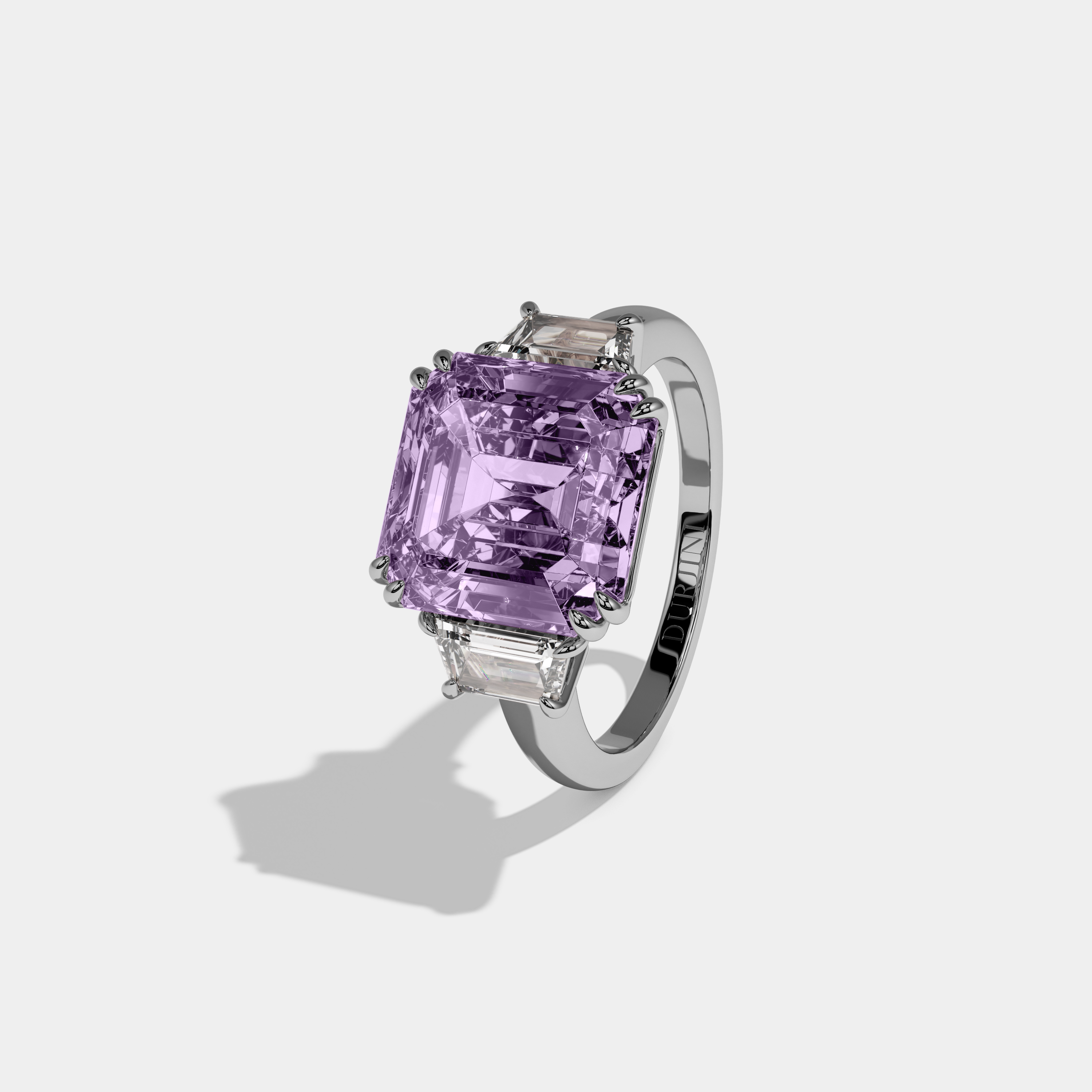 Matilda Fancy Purple Asscher Cut Diamond Plain Band With Step Cut Sides Engagement Ring 8ct 18K White Gold