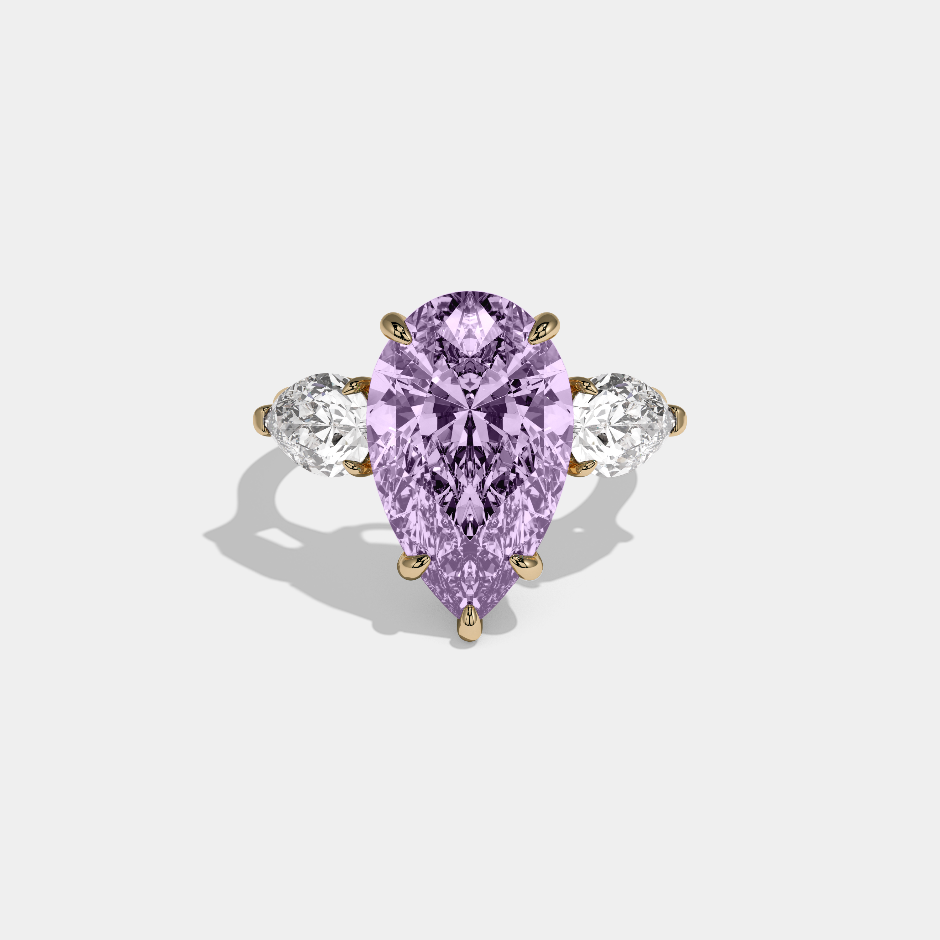 Margaret Fancy Purple Pear Cut Diamond Plain Band With Pear Cut Sides Engagement Ring 8ct 18k Yellow Gold