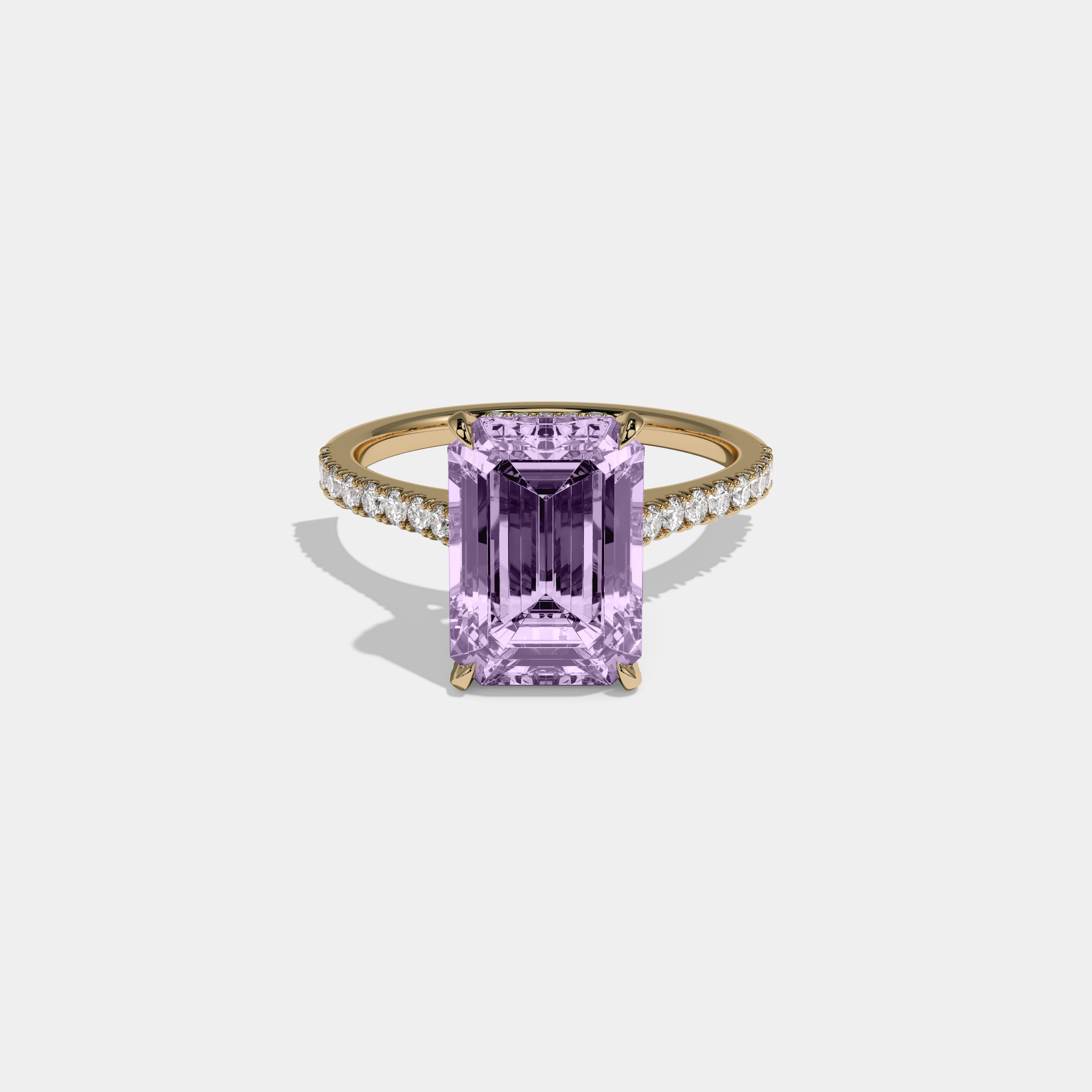 Augusta Fancy Purple Emerald Cut Diamond Band Engagement Ring 8ct 18k Yellow Gold