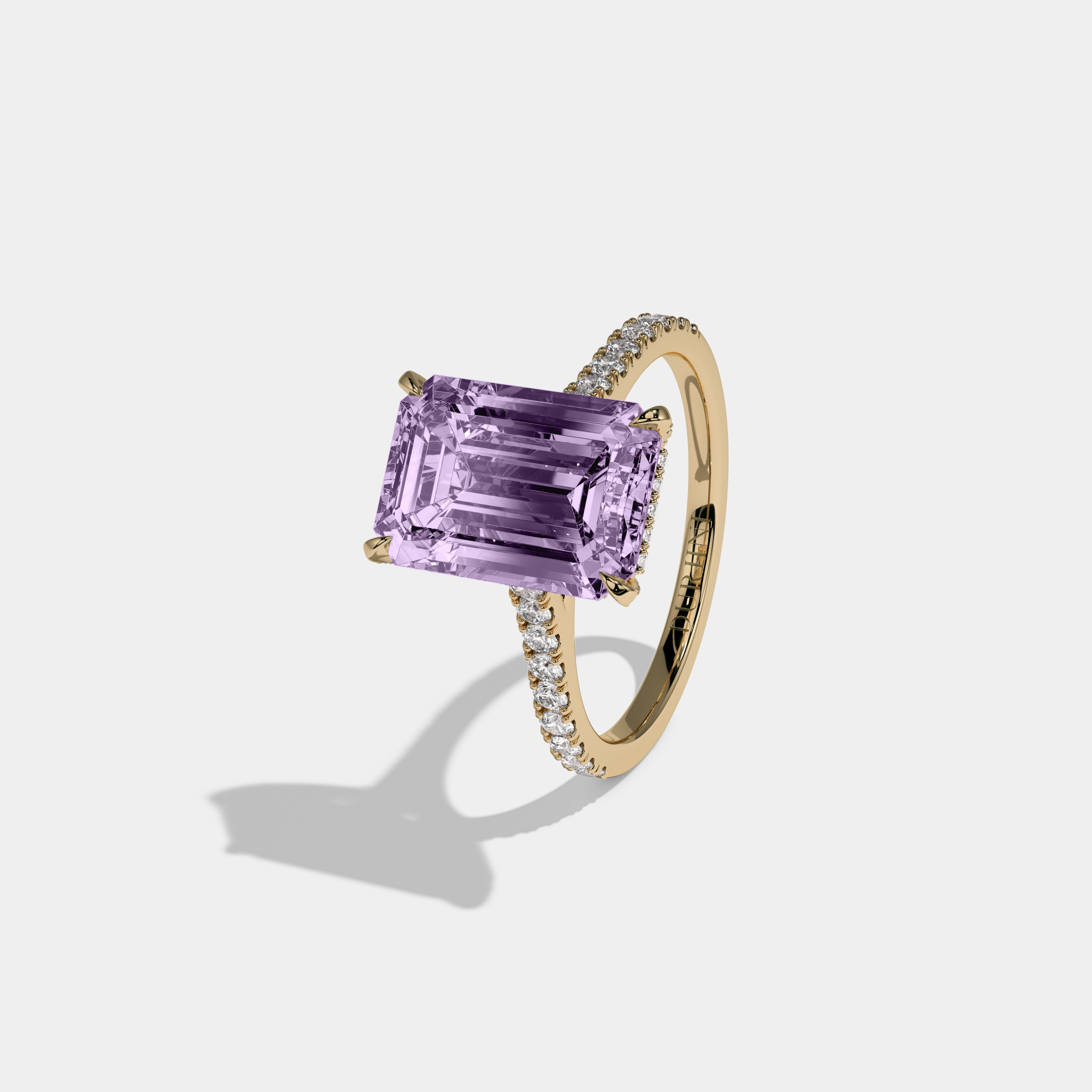 Augusta Fancy Purple Emerald Cut Diamond Band Engagement Ring 8ct 18k Yellow Gold