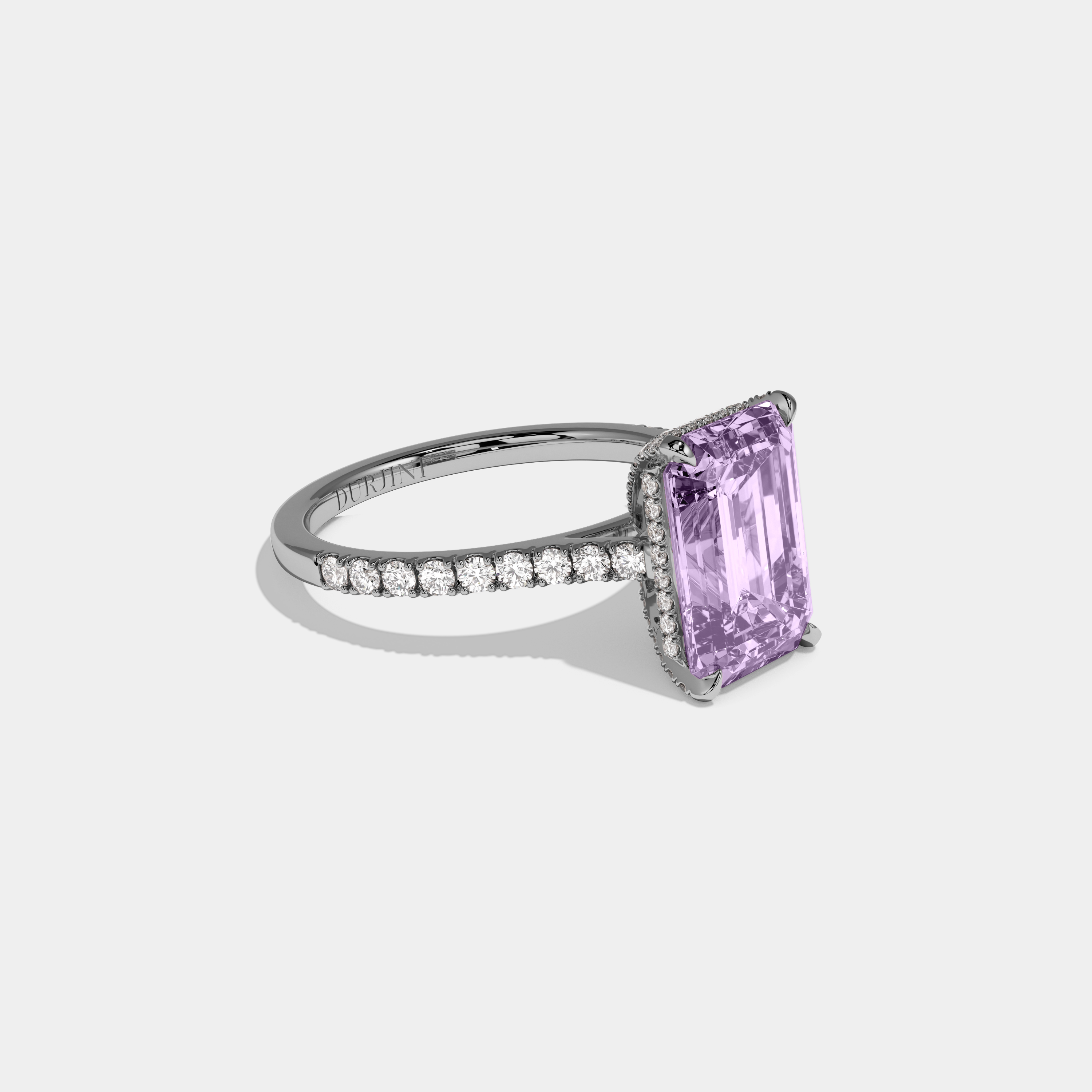 Mary Fancy Purple Emerald Cut Diamond Band Engagement Ring 8ct 18k White Gold