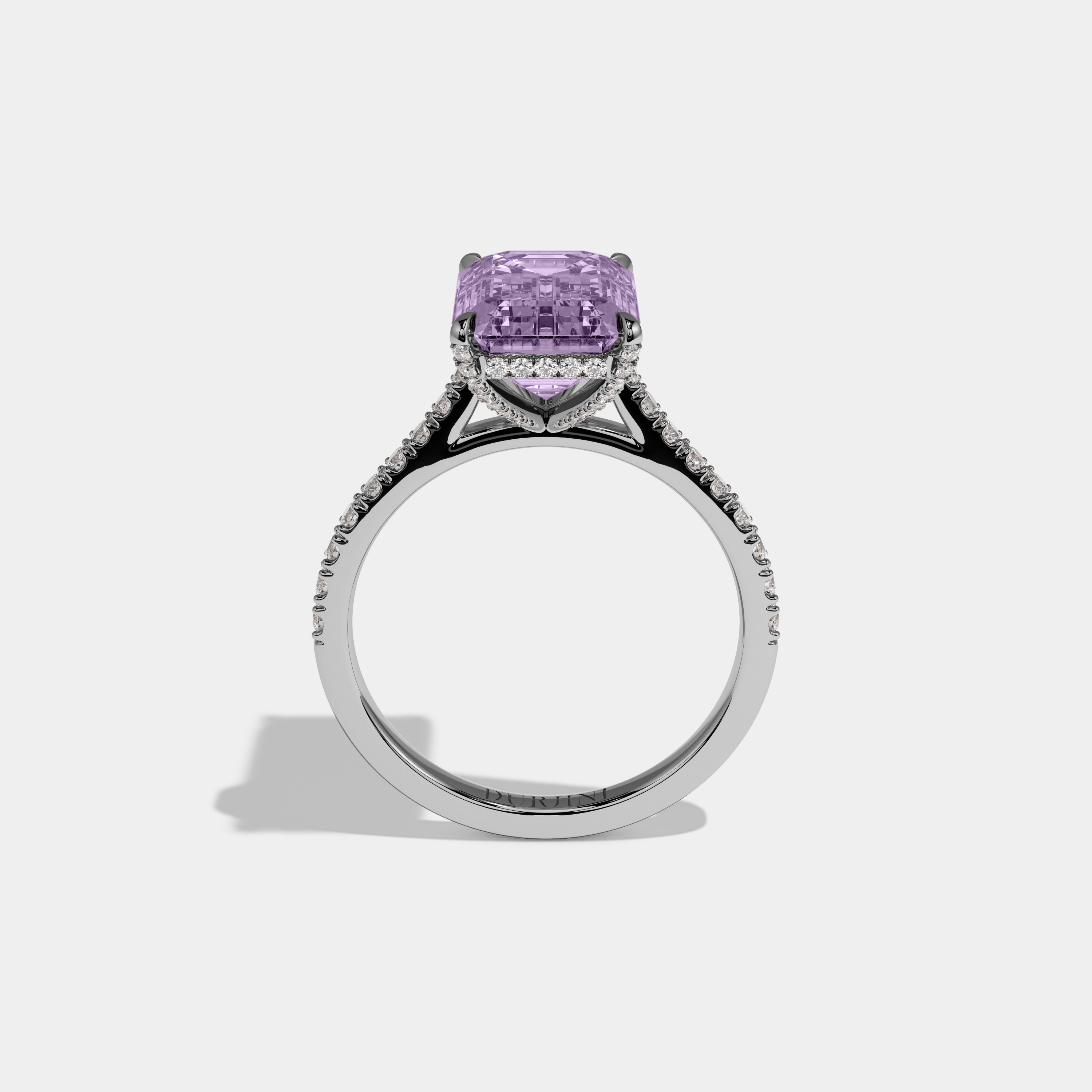Mary Fancy Purple Emerald Cut Diamond Band Engagement Ring 8ct 18k White Gold