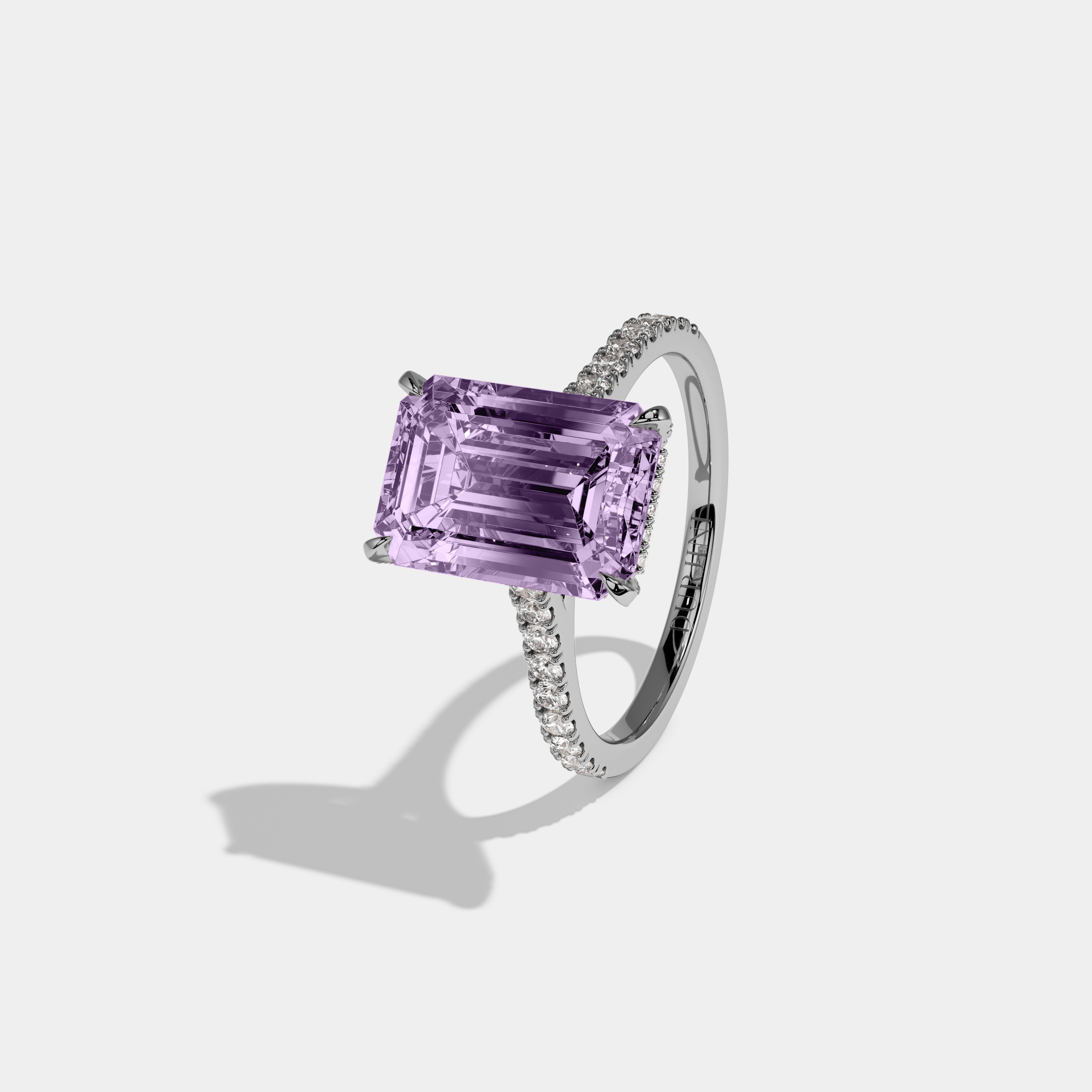 Mary Fancy Purple Emerald Cut Diamond Band Engagement Ring 8ct 18k White Gold