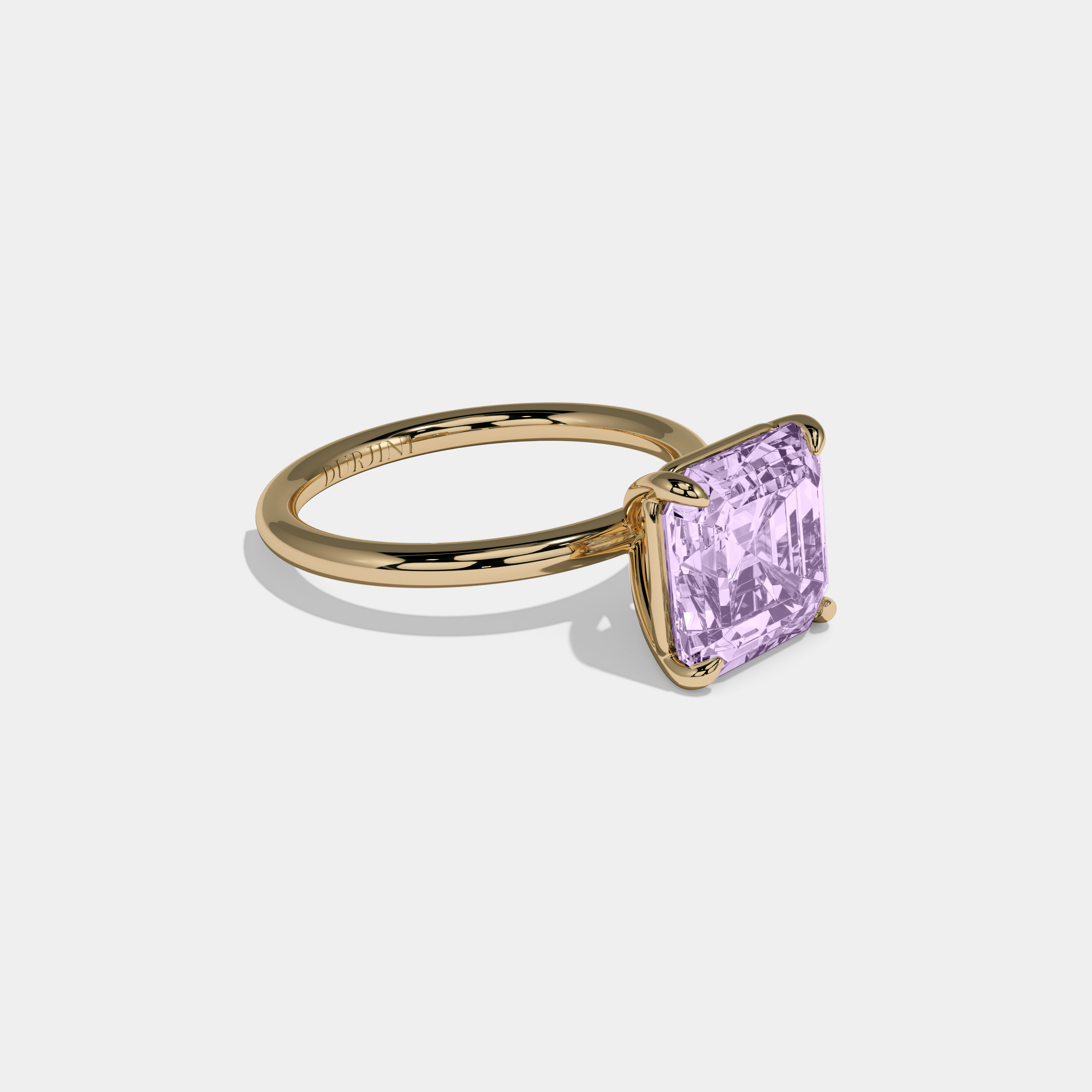 Margaret Fancy Purple Asscher Cut Diamond Plain Band Engagement Ring 6ct 18k Yellow Gold