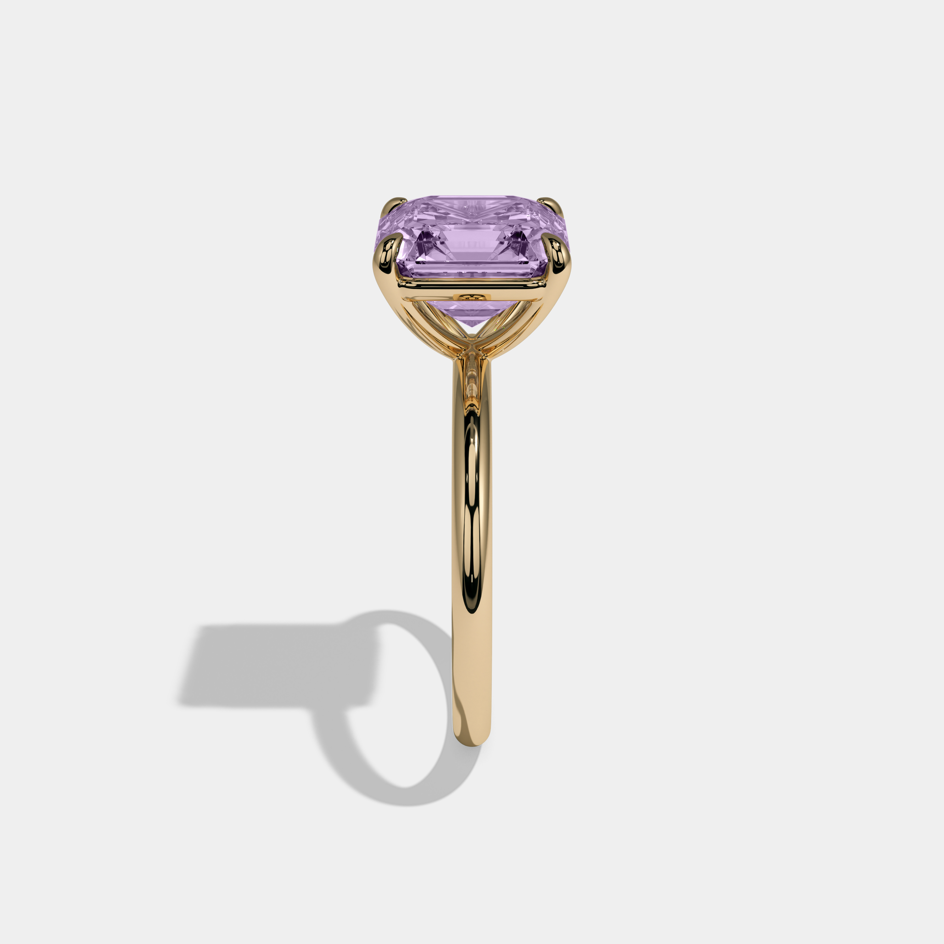 Margaret Fancy Purple Asscher Cut Diamond Plain Band Engagement Ring 6ct 18k Yellow Gold
