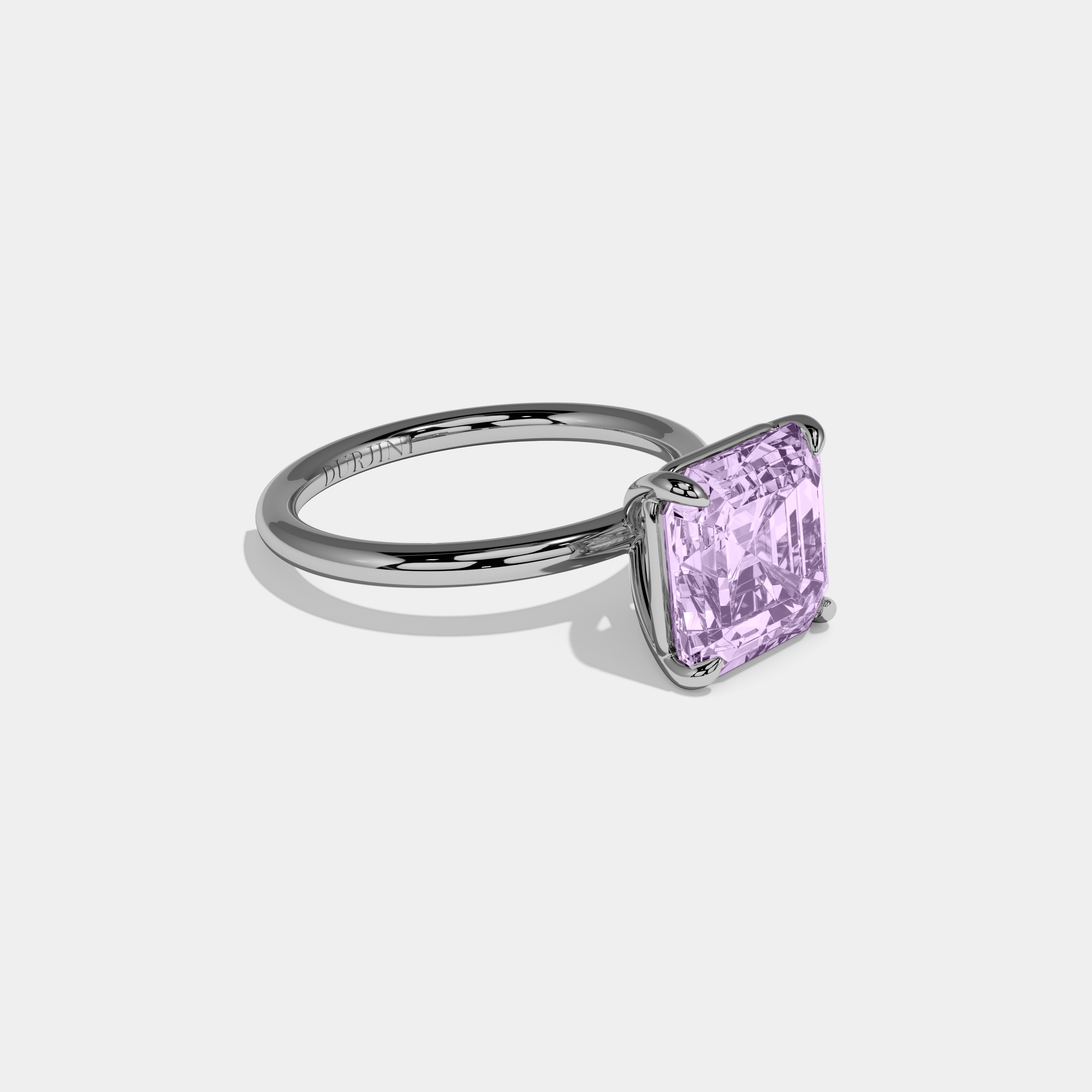 Elizabeth Fancy Purple Asscher Cut Diamond Plain Band Engagement Ring 6ct 18k White Gold