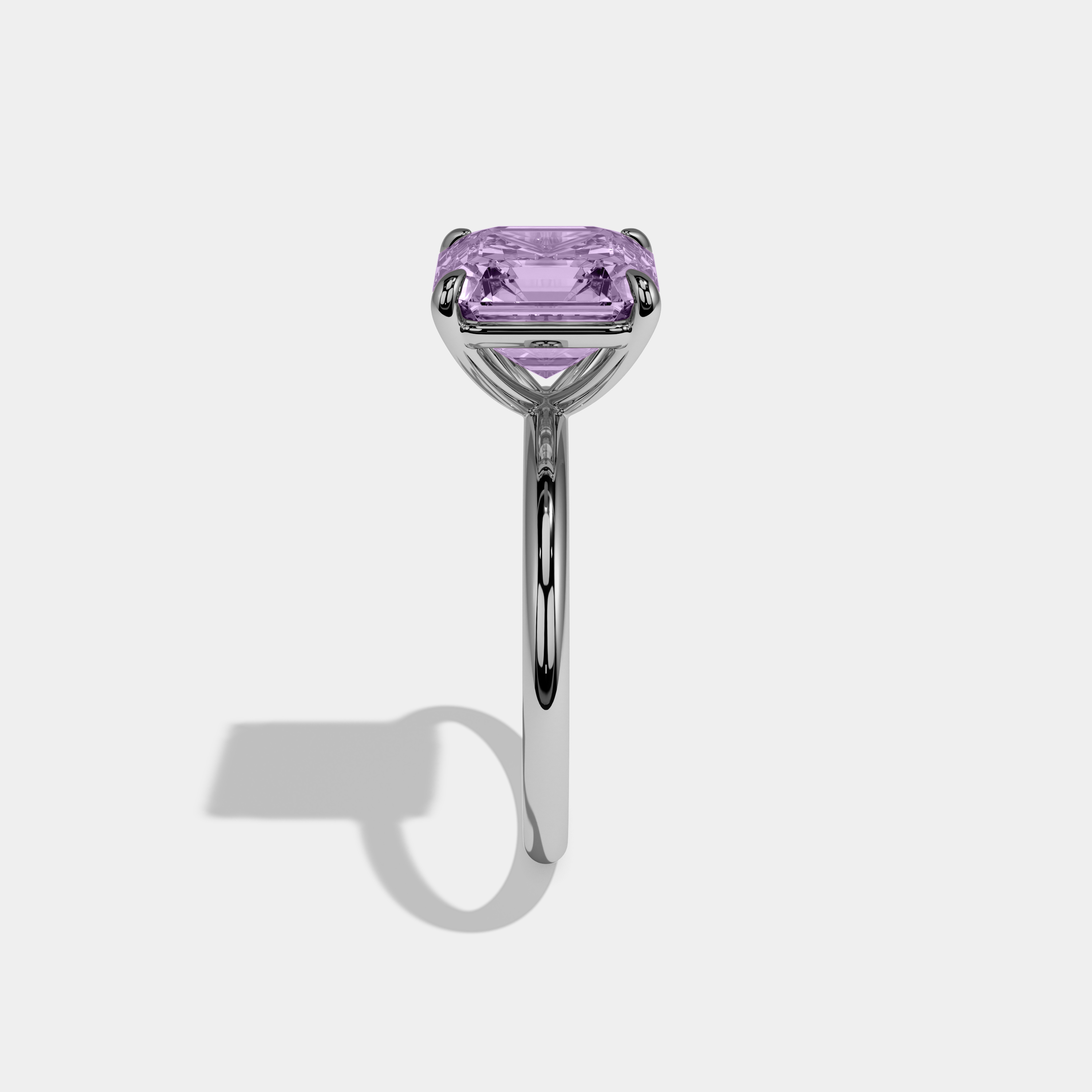 Elizabeth Fancy Purple Asscher Cut Diamond Plain Band Engagement Ring 6ct 18k White Gold