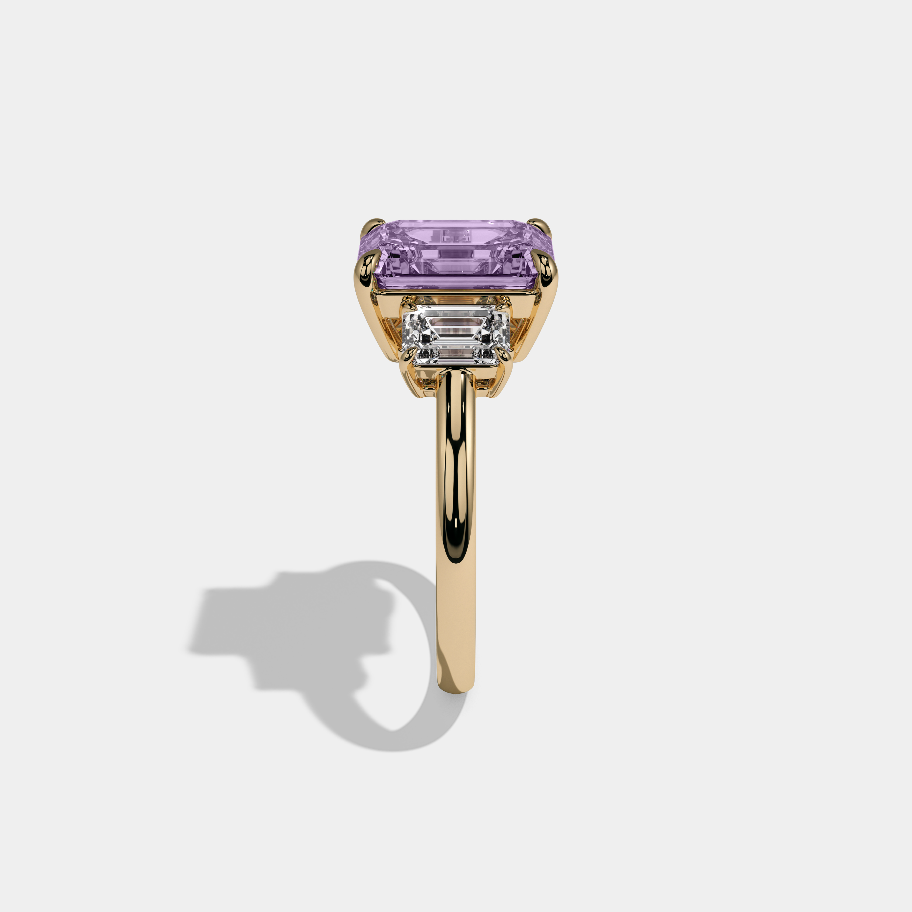 Margaret Fancy Purple Emerald Cut Diamond Plain Band With Emerald Cut Sides Engagement Ring 8ct 18k Yellow Gold