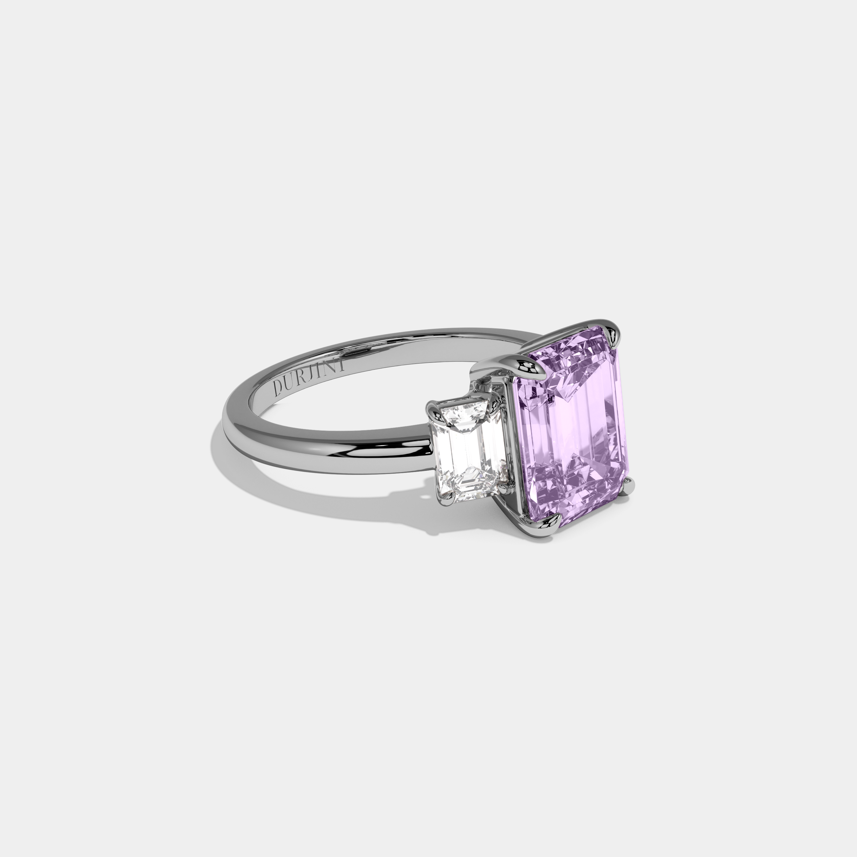 Elizabeth Fancy Purple Emerald Cut Diamond Plain Band With Emerald Cut Sides Engagement Ring 8ct 18k White Gold