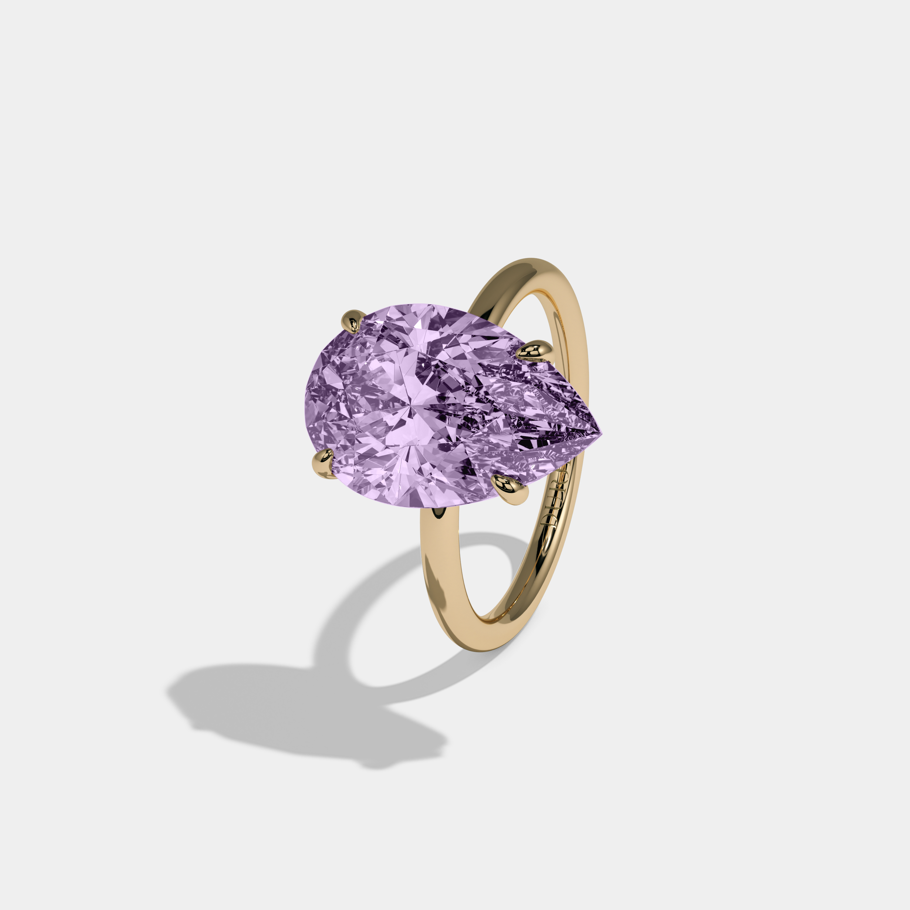 Catherine Fancy Purple Pear Cut Diamond Plain Band Engagement Ring 6ct 18K Yellow Gold