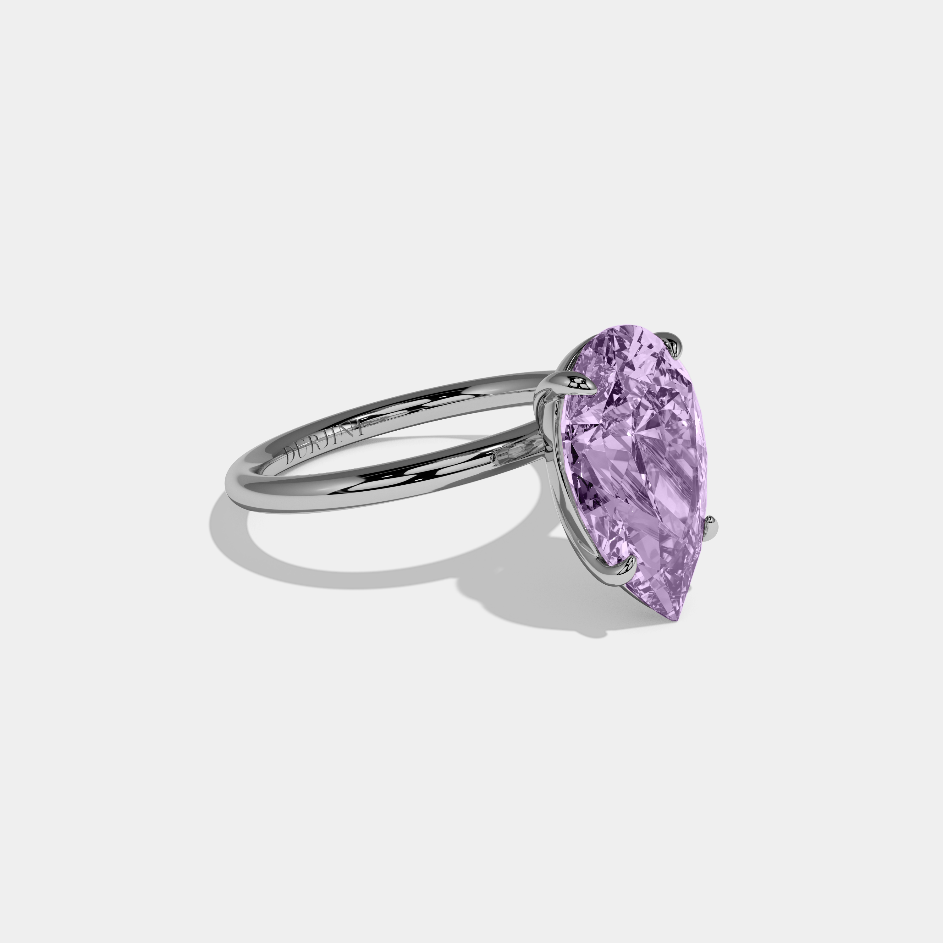Alice Fancy Purple Pear Cut Diamond Plain Band Engagement Ring 6ct 18K White Gold