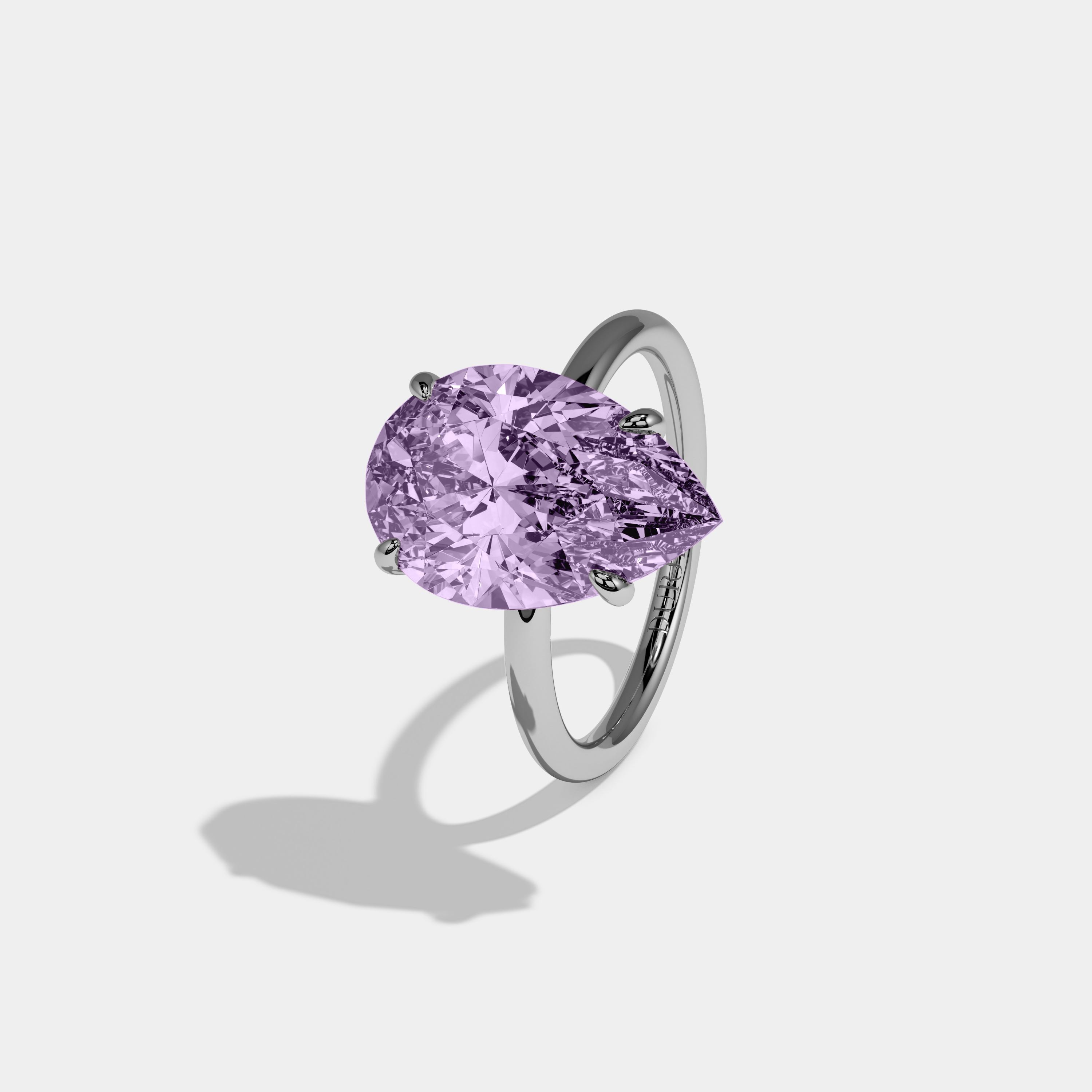 Alice Fancy Purple Pear Cut Diamond Plain Band Engagement Ring 6ct 18K White Gold