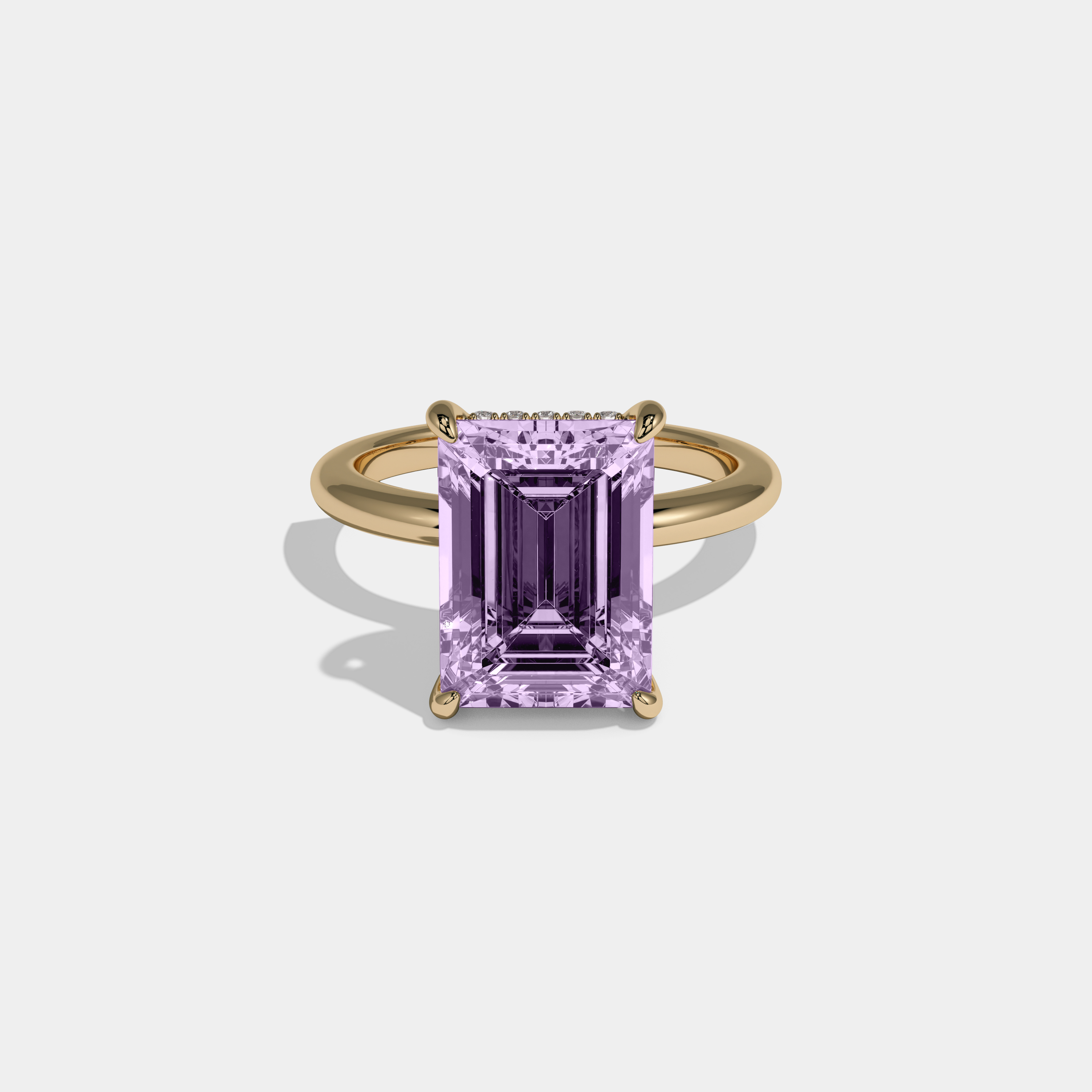 Catherine Fancy Purple Emerald Cut Diamond Plain Band Engagement Ring 6.5ct 18K Yellow Gold