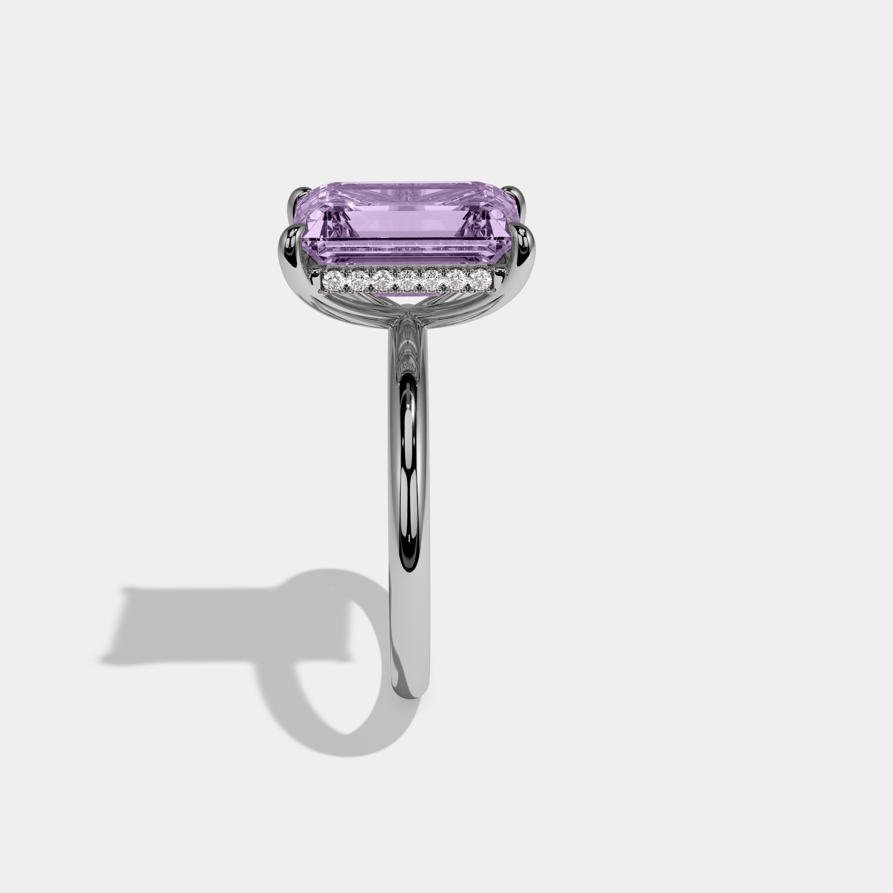Alice Fancy Purple Emerald Cut Diamond Plain Band Engagement Ring 6.5ct 18K White Gold