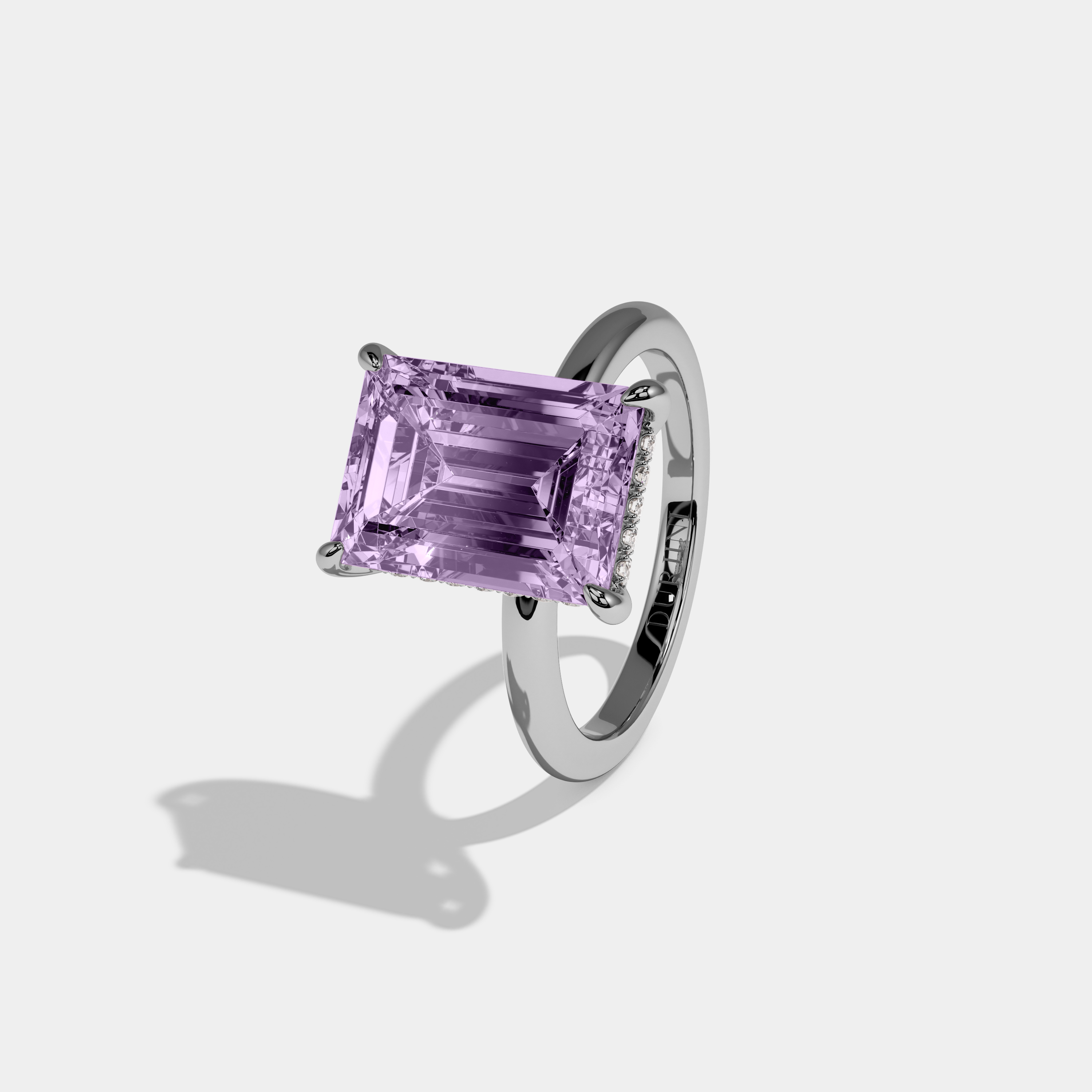 Alice Fancy Purple Emerald Cut Diamond Plain Band Engagement Ring 6.5ct 18K White Gold