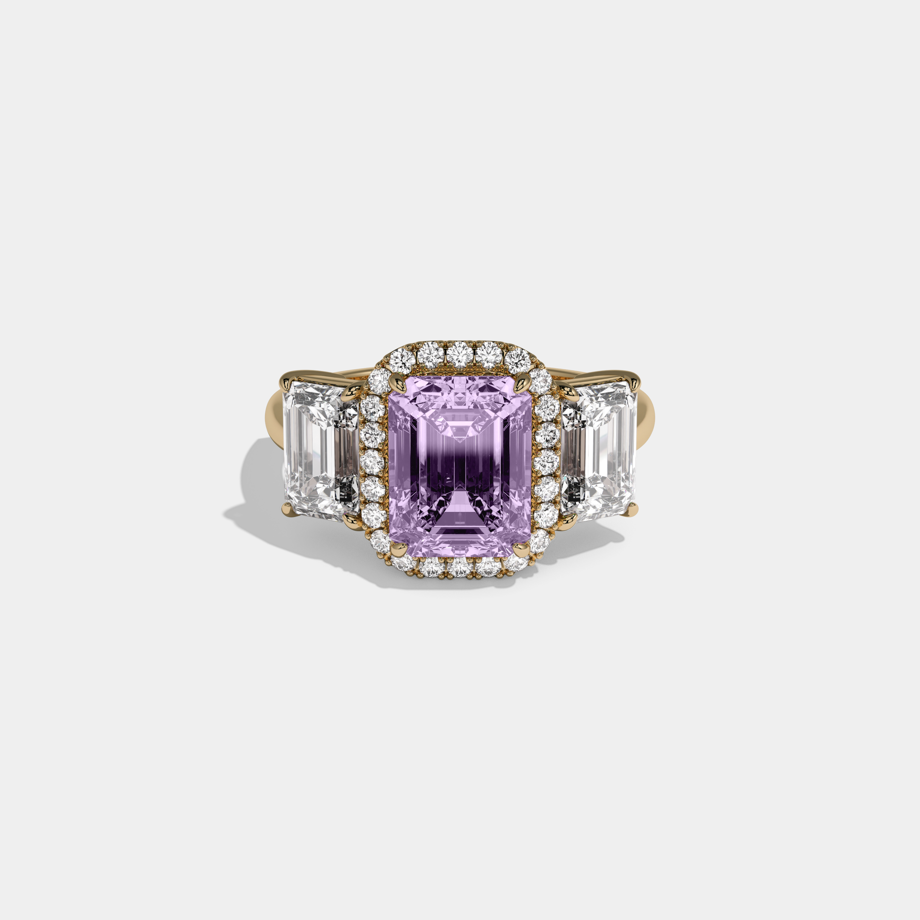Diana Fancy Purple Emerald Cut Diamond Plain Band With Emerald Cut Sides Engagement Ring 8ct 18K Yellow Gold
