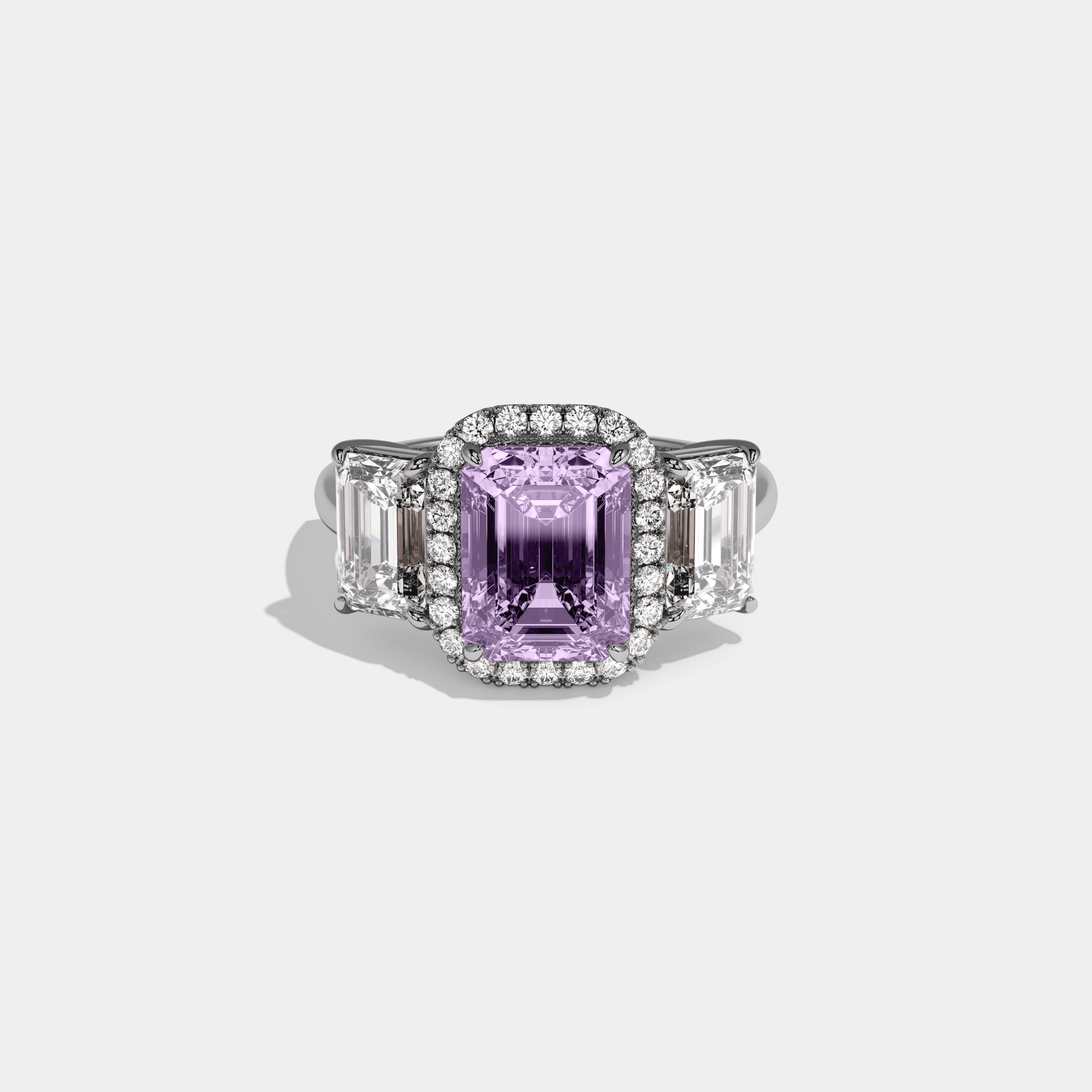 Beatrice Fancy Purple Emerald Cut Diamond Plain Band With Emerald Cut Sides Engagement Ring 8ct 18K White Gold