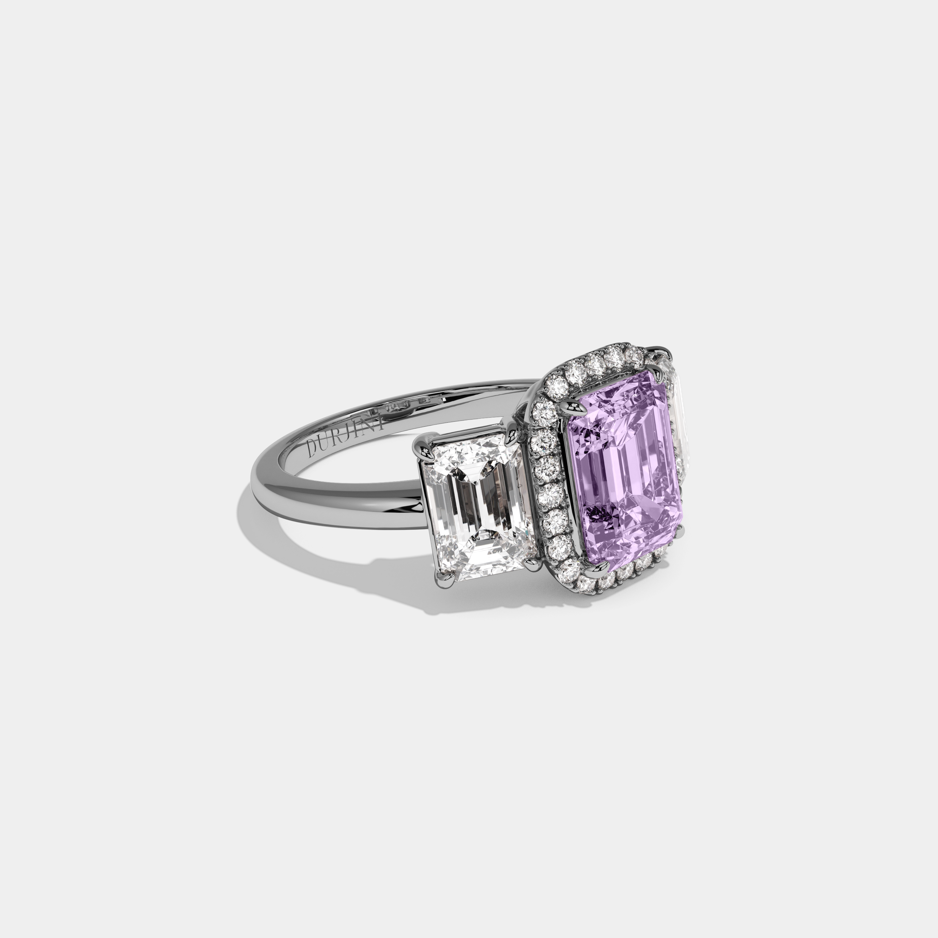 Beatrice Fancy Purple Emerald Cut Diamond Plain Band With Emerald Cut Sides Engagement Ring 8ct 18K White Gold