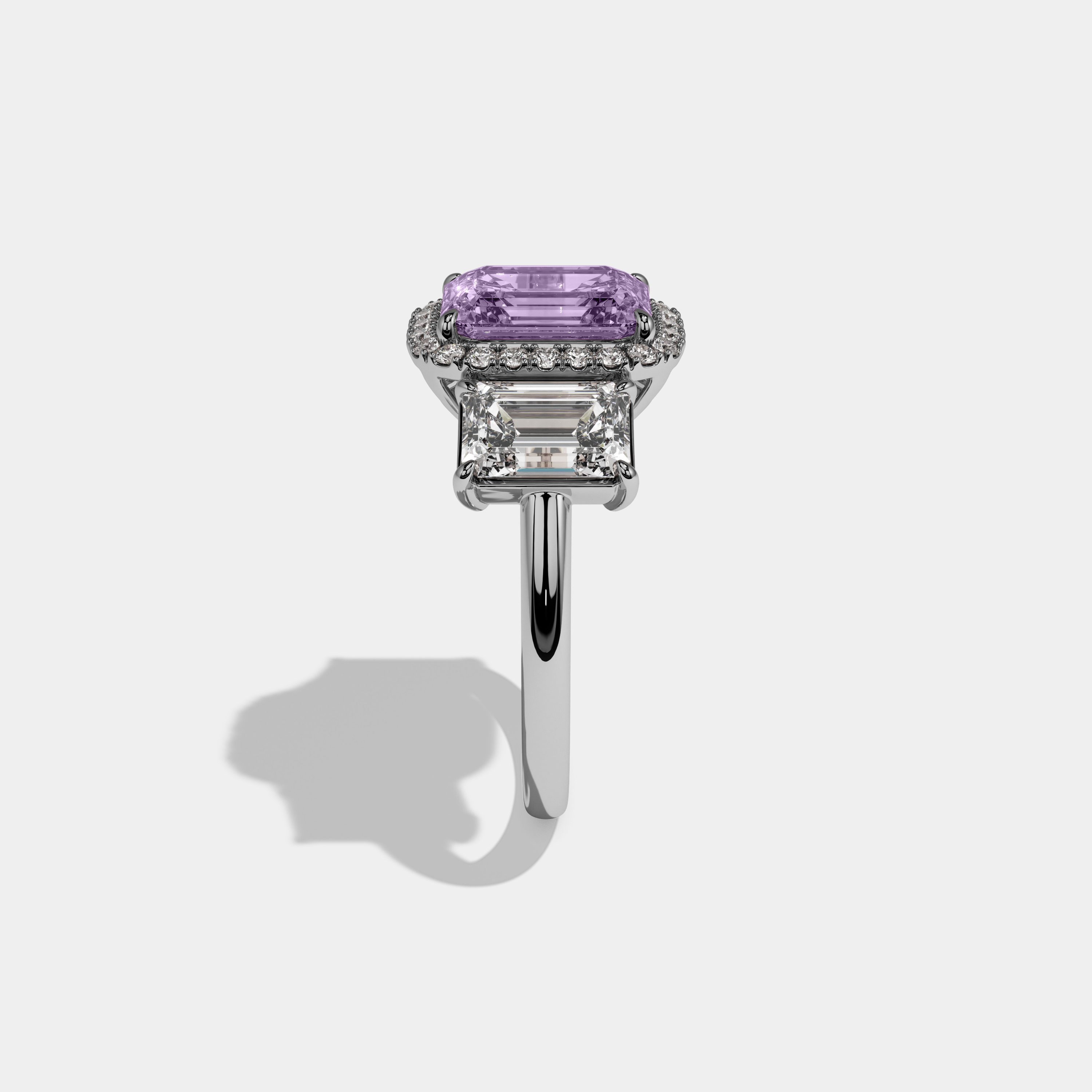 Beatrice Fancy Purple Emerald Cut Diamond Plain Band With Emerald Cut Sides Engagement Ring 8ct 18K White Gold