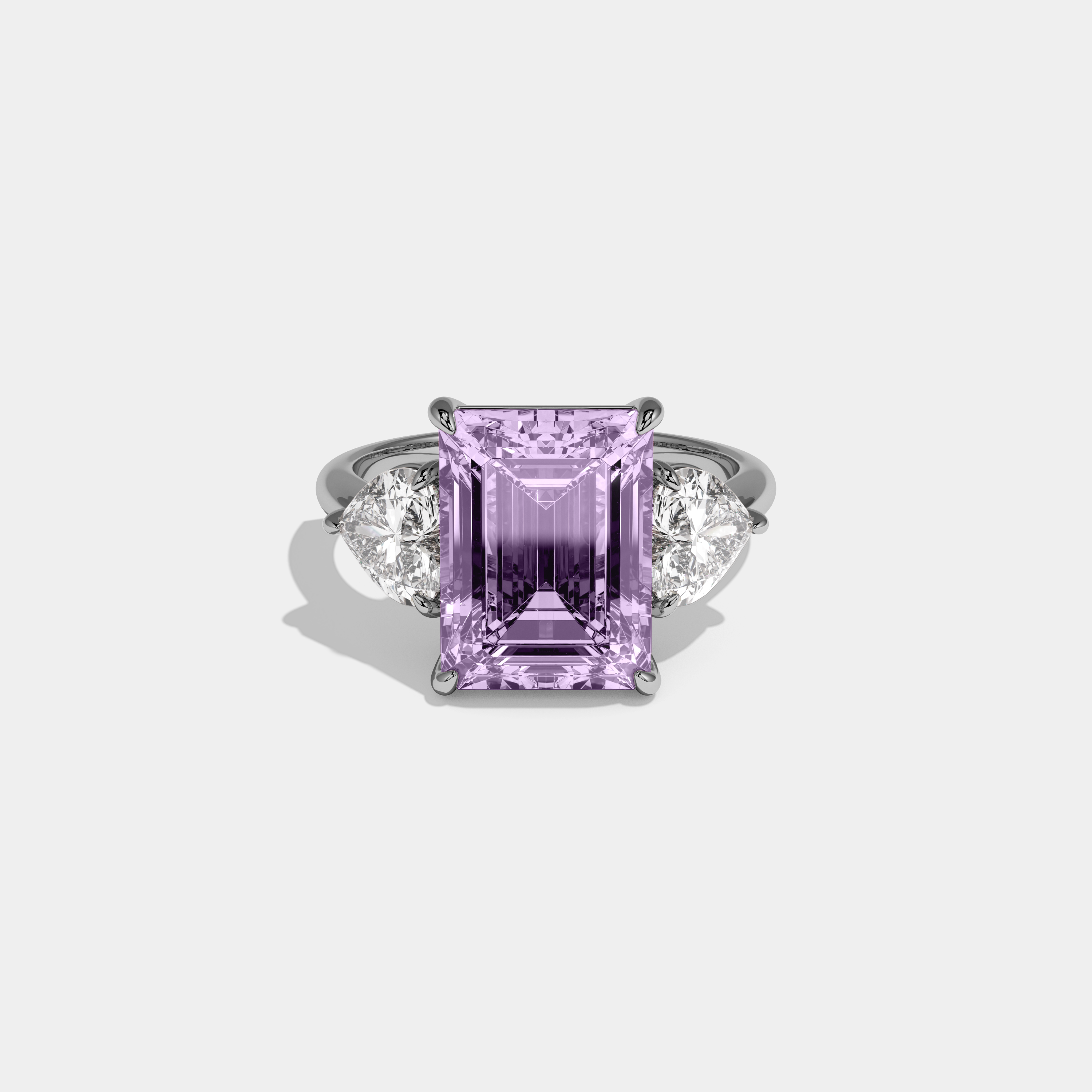 Matilda Fancy Purple Emerald Cut Diamond Plain Band With Heart Cut Sides Engagement Ring 8ct 18K White Gold