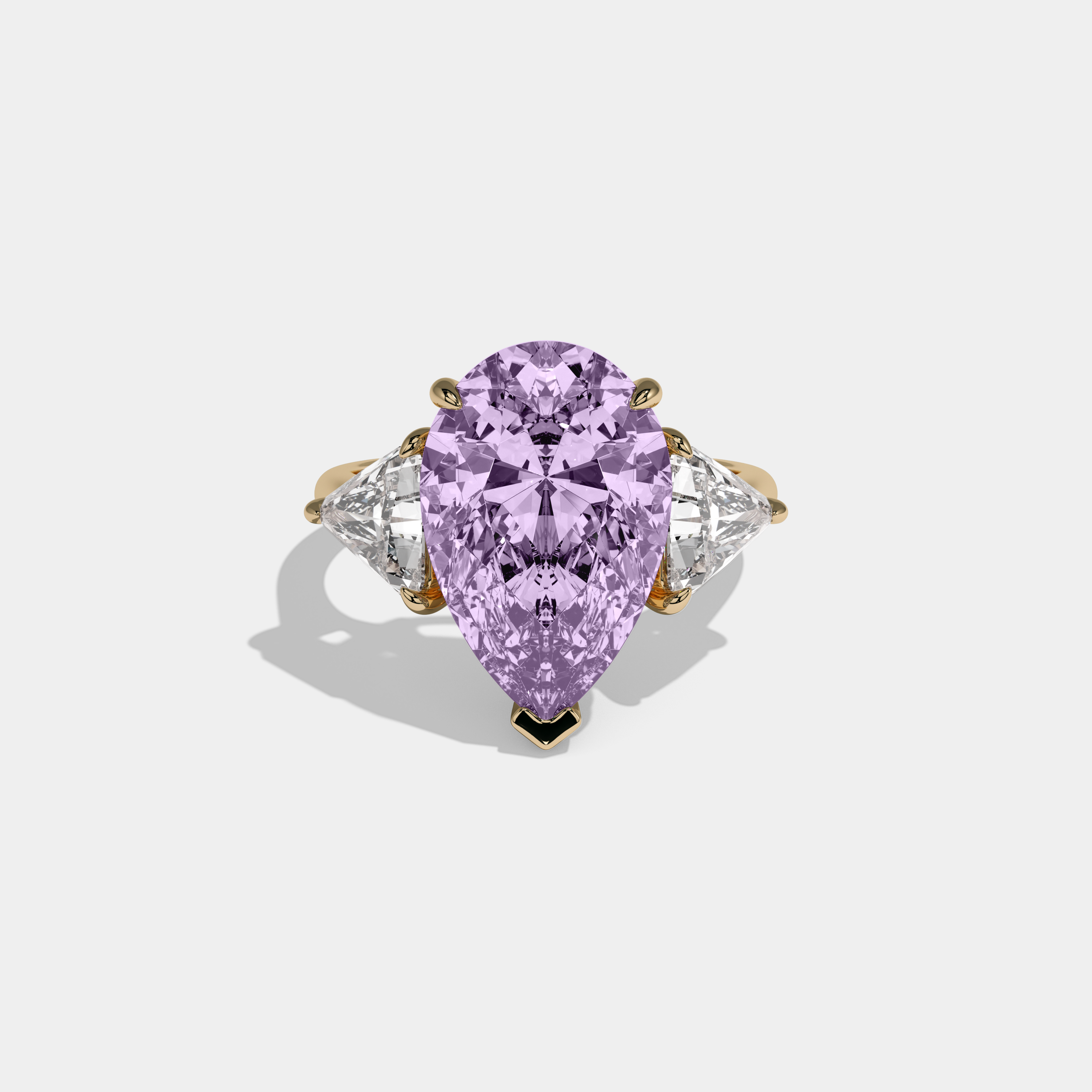 Diana Fancy Purple Pear Cut Diamond Plain Band With Triangle Cut Sides Engagement Ring 8ct 18K Yellow Gold