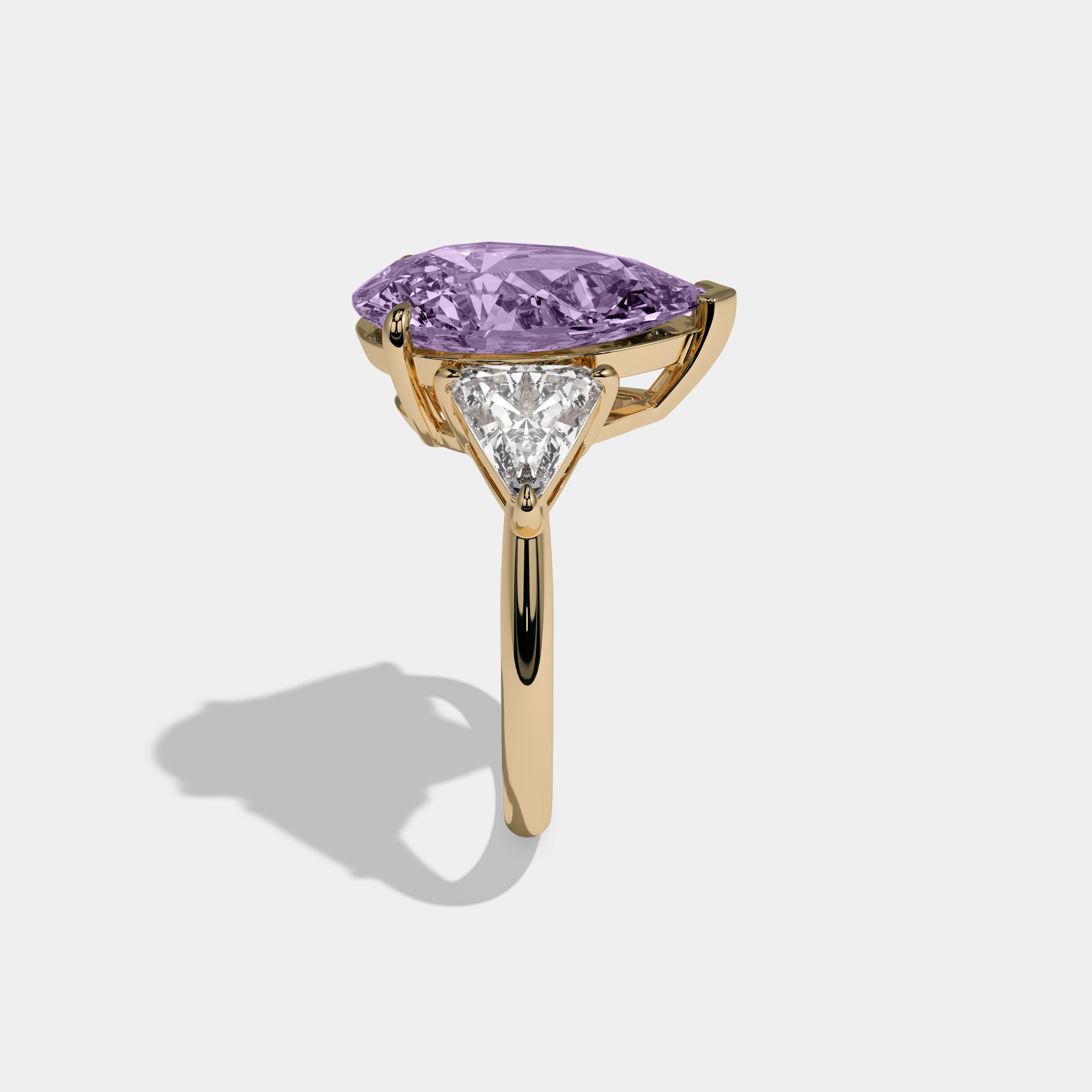 Diana Fancy Purple Pear Cut Diamond Plain Band With Triangle Cut Sides Engagement Ring 8ct 18K Yellow Gold