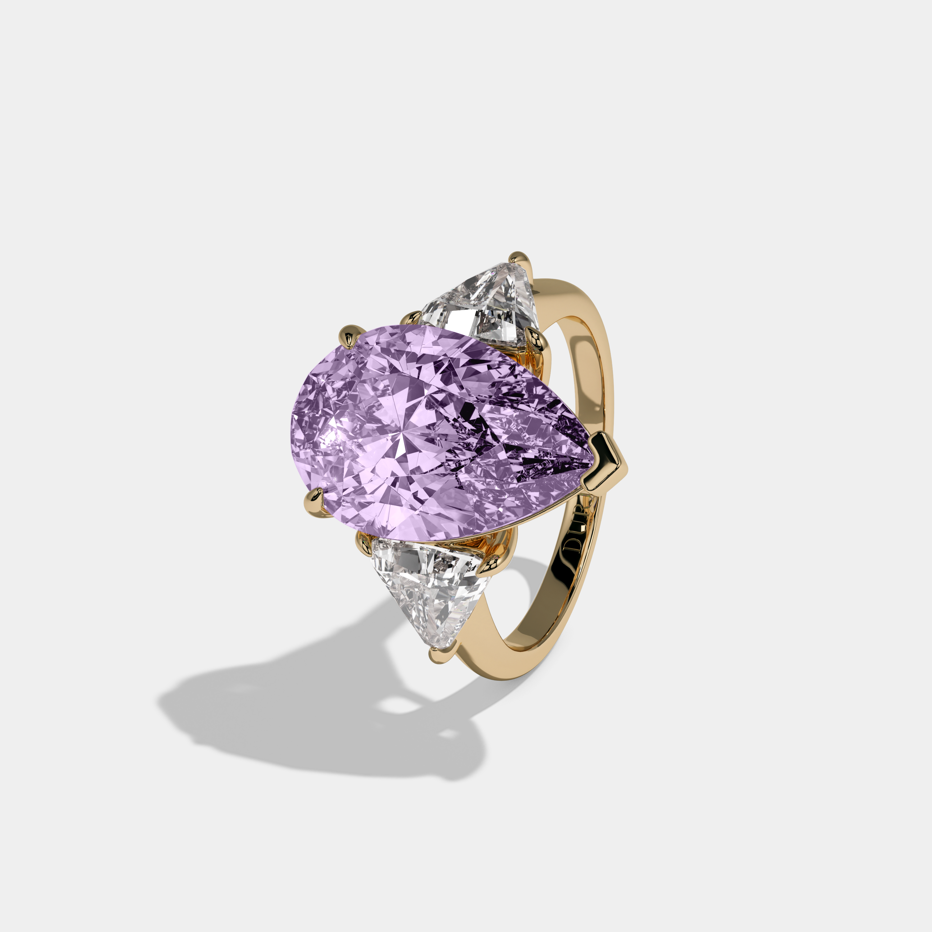Diana Fancy Purple Pear Cut Diamond Plain Band With Triangle Cut Sides Engagement Ring 8ct 18K Yellow Gold
