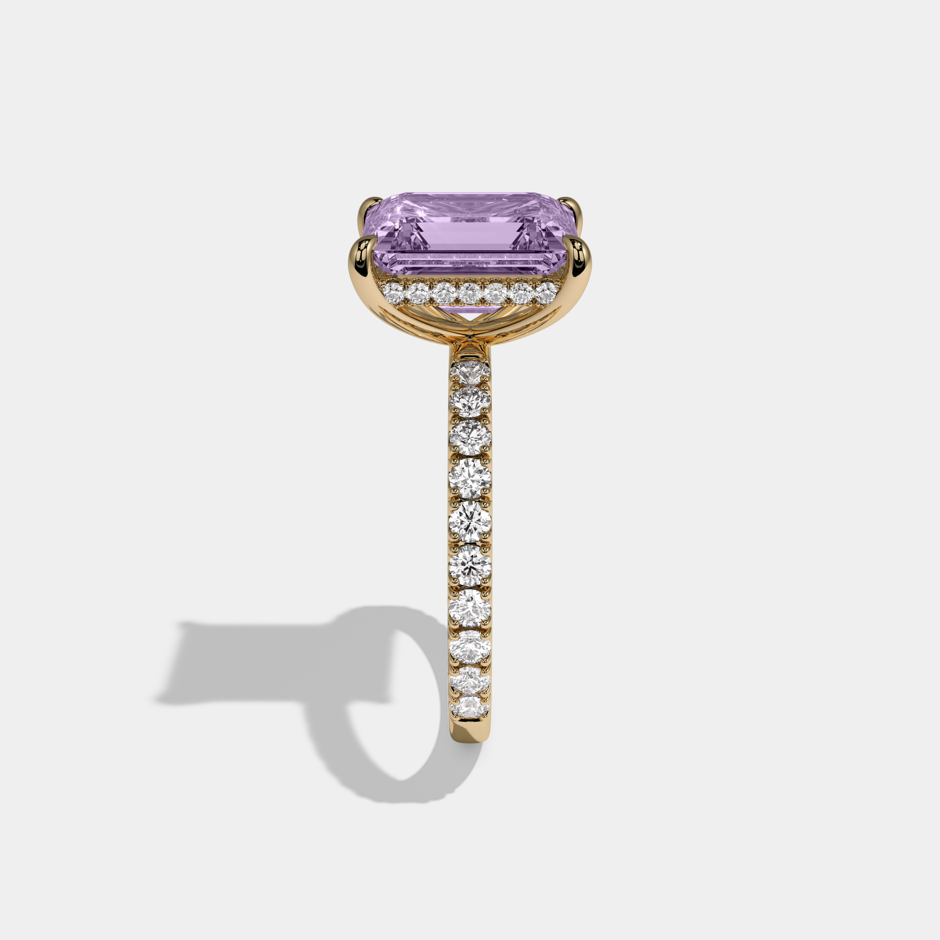 Diana Fancy Purple Emerald Cut Diamond Band Engagement Ring 7ct 18K Yellow Gold