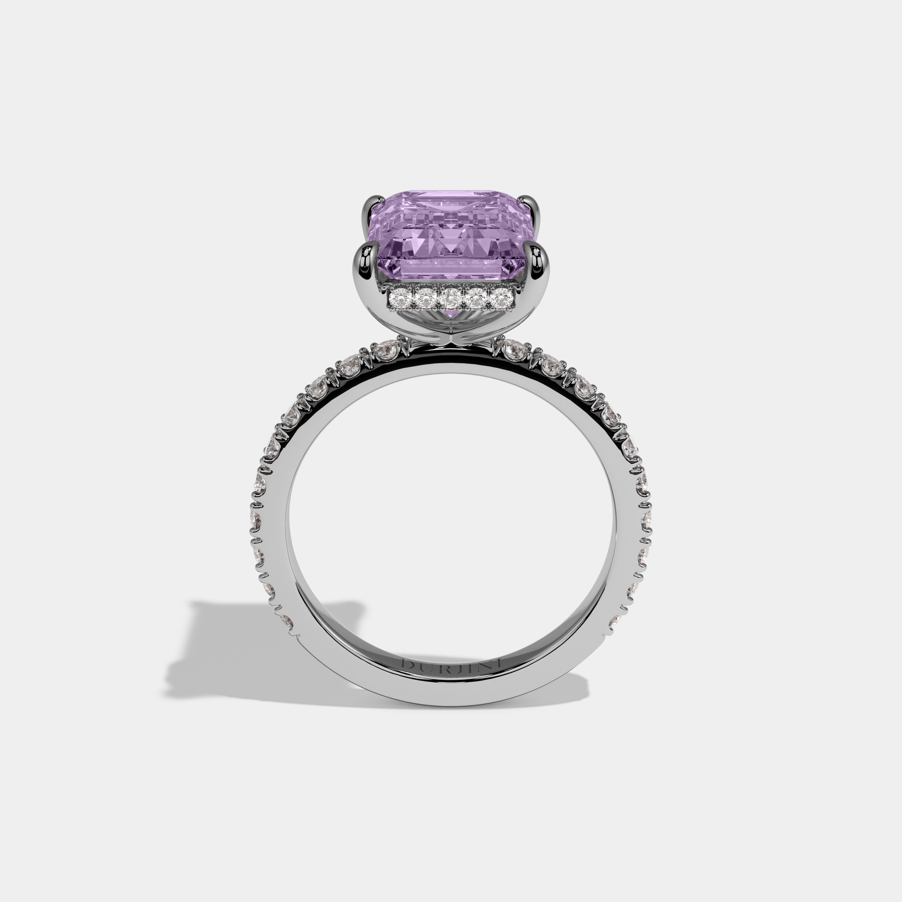 Beatrice Fancy Purple Emerald Cut Diamond Band Engagement Ring 7ct 18K White Gold