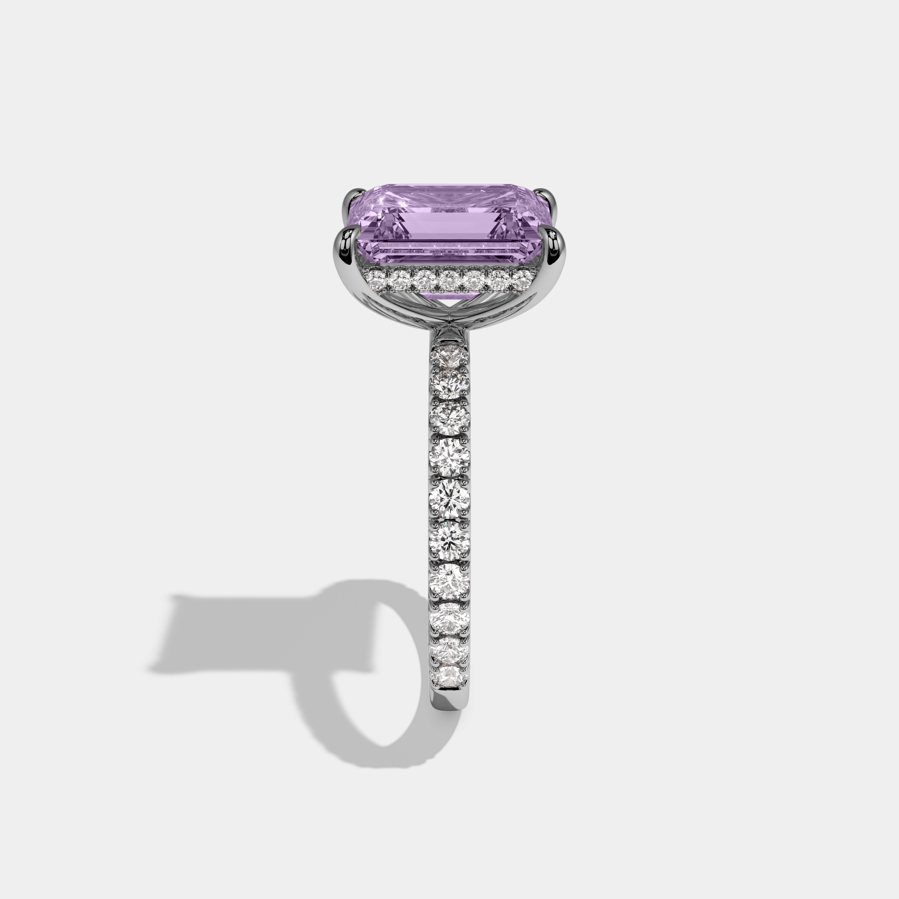 Beatrice Fancy Purple Emerald Cut Diamond Band Engagement Ring 7ct 18K White Gold