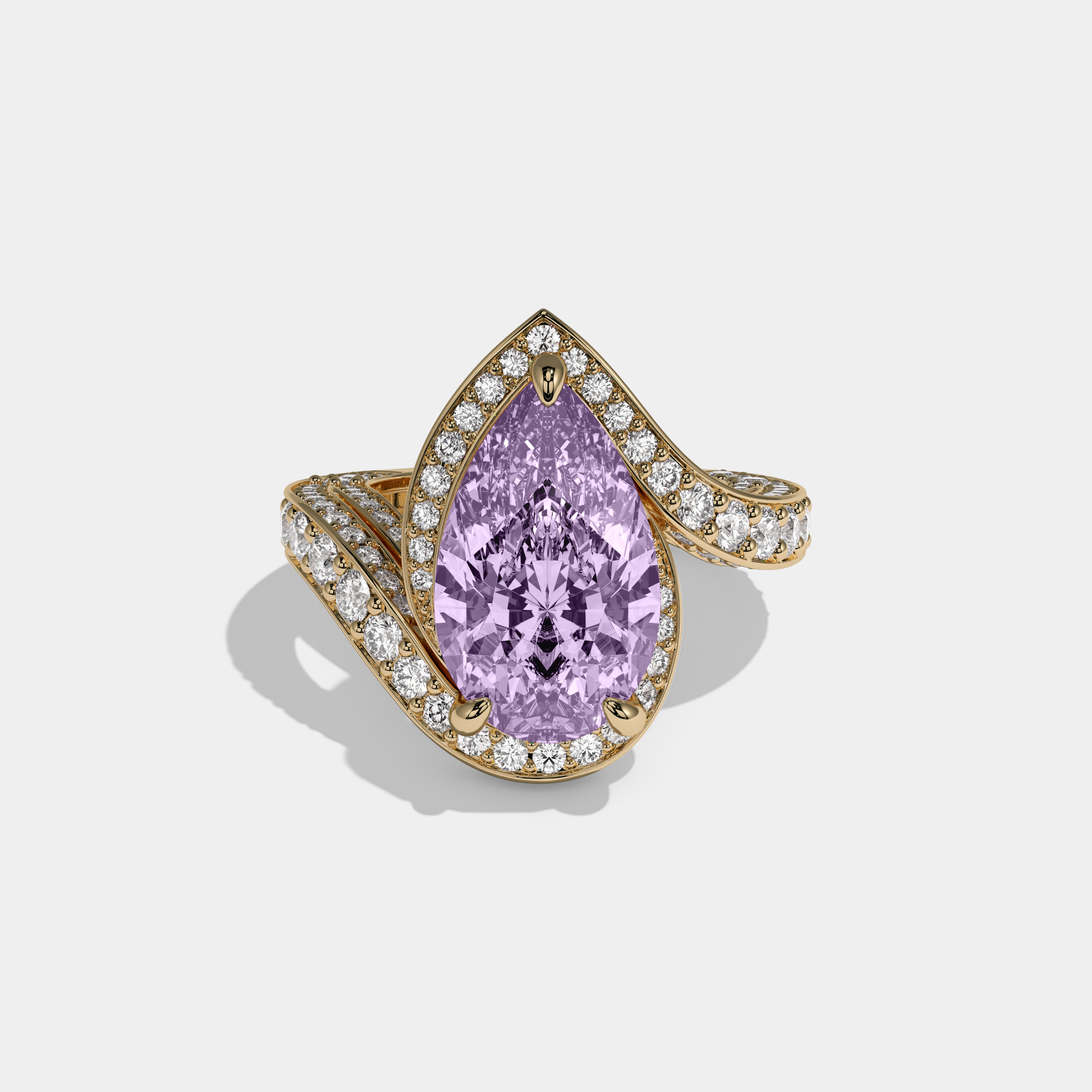 Eugenie Fancy Purple Pear Cut Diamond Band Engagement Ring 8ct 18K Yellow Gold