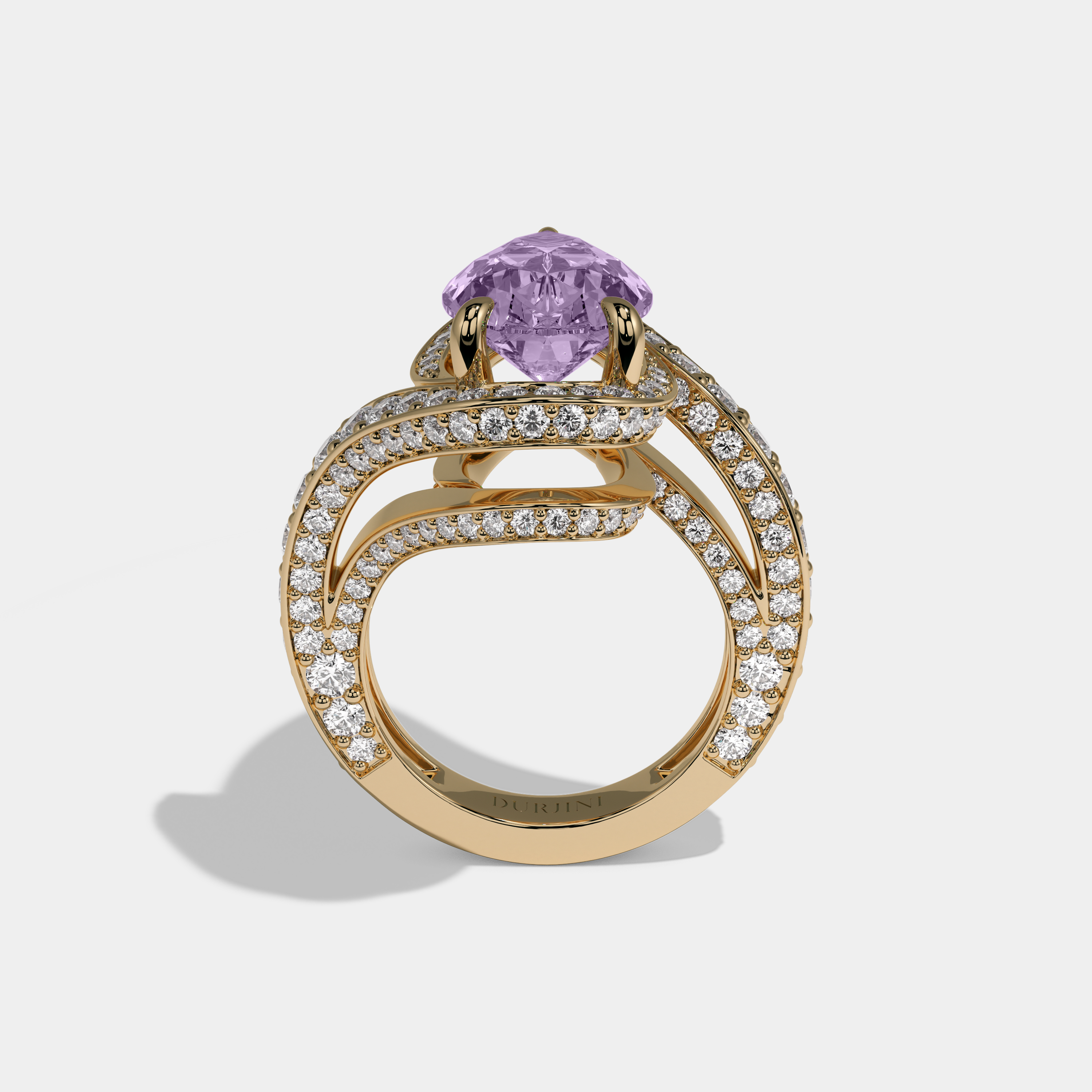 Eugenie Fancy Purple Pear Cut Diamond Band Engagement Ring 8ct 18K Yellow Gold