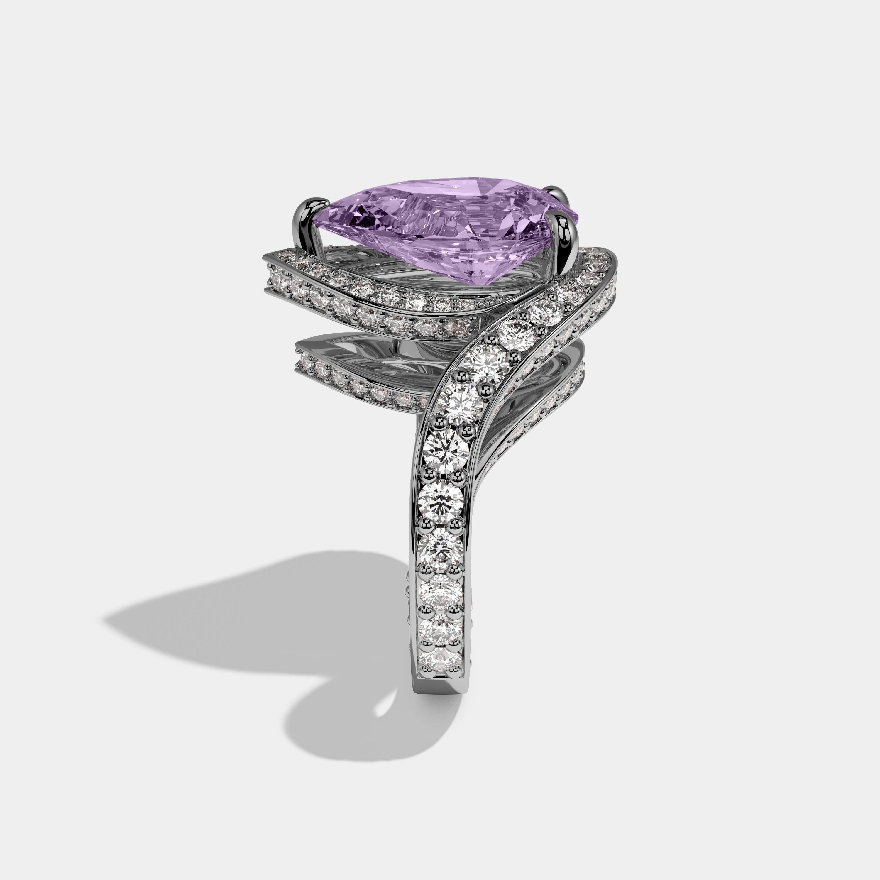 Matilda Fancy Purple Pear Cut Diamond Band Engagement Ring 8ct 18K White Gold