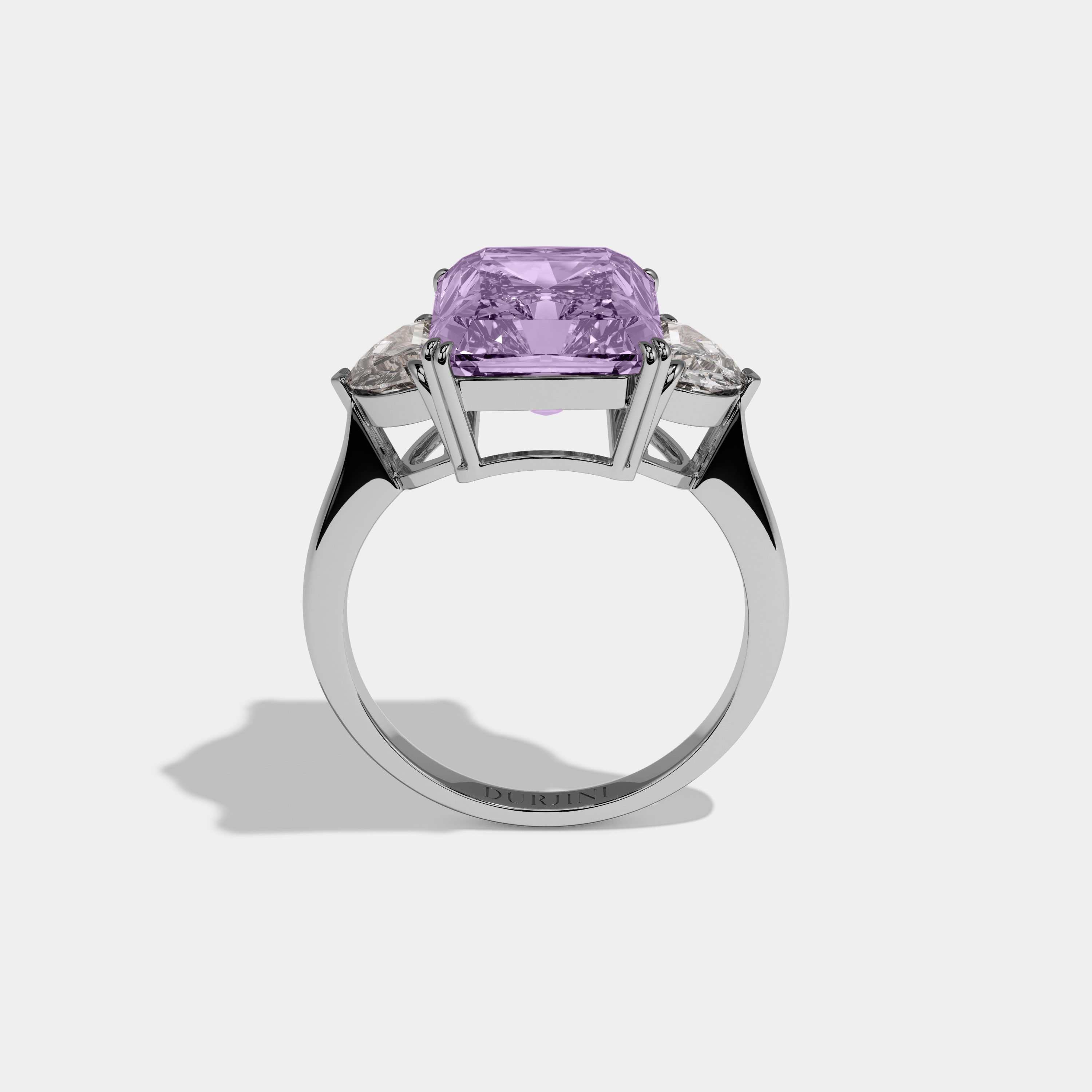 Matilda Fancy Purple Radiant Cut Diamond Plain Band With Half Moon Sides Engagement Ring 8ct 18K White Gold