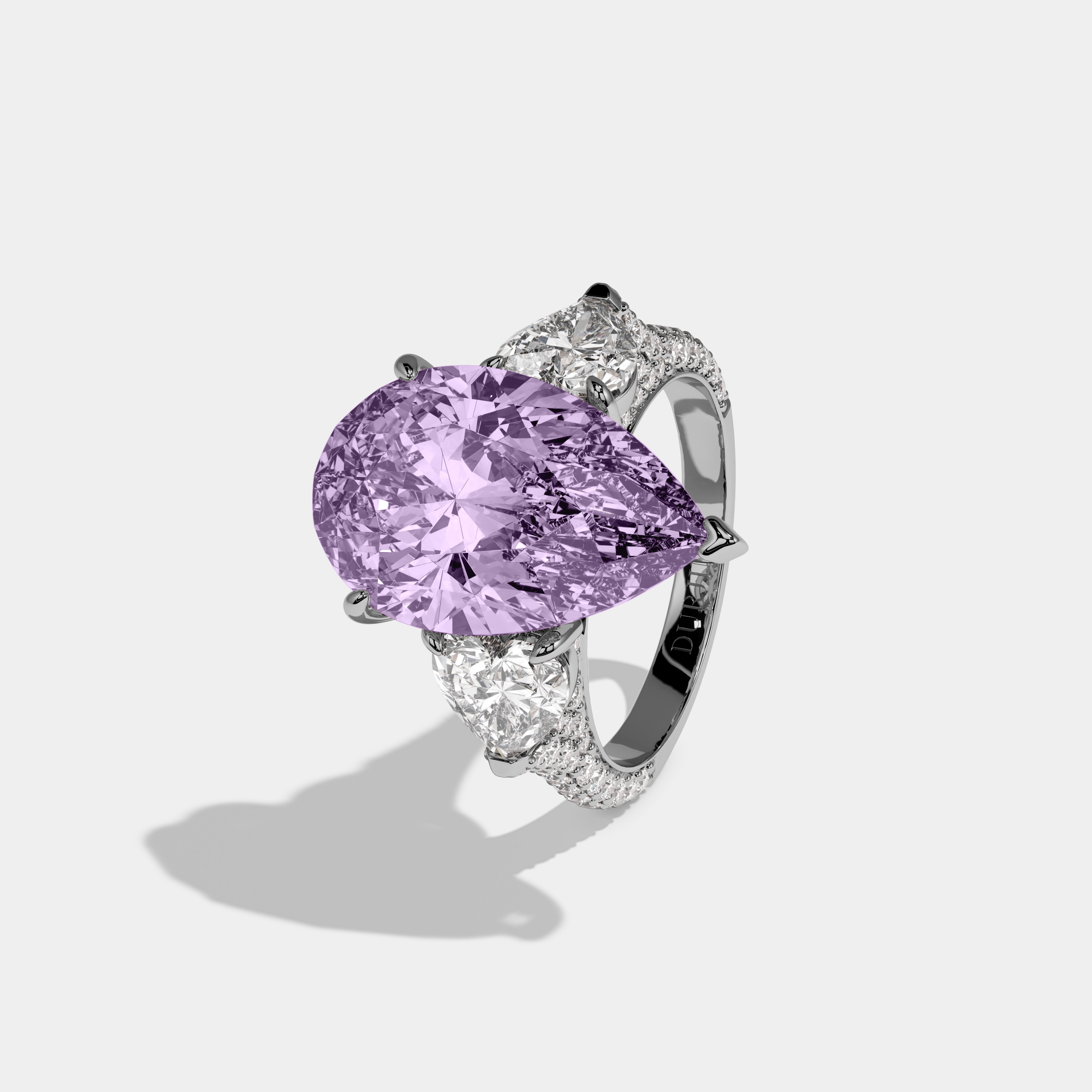 Alice Fancy Purple Pear Cut Diamond Band With Heart Cut Sides Engagement Ring 9ct 18K White Gold