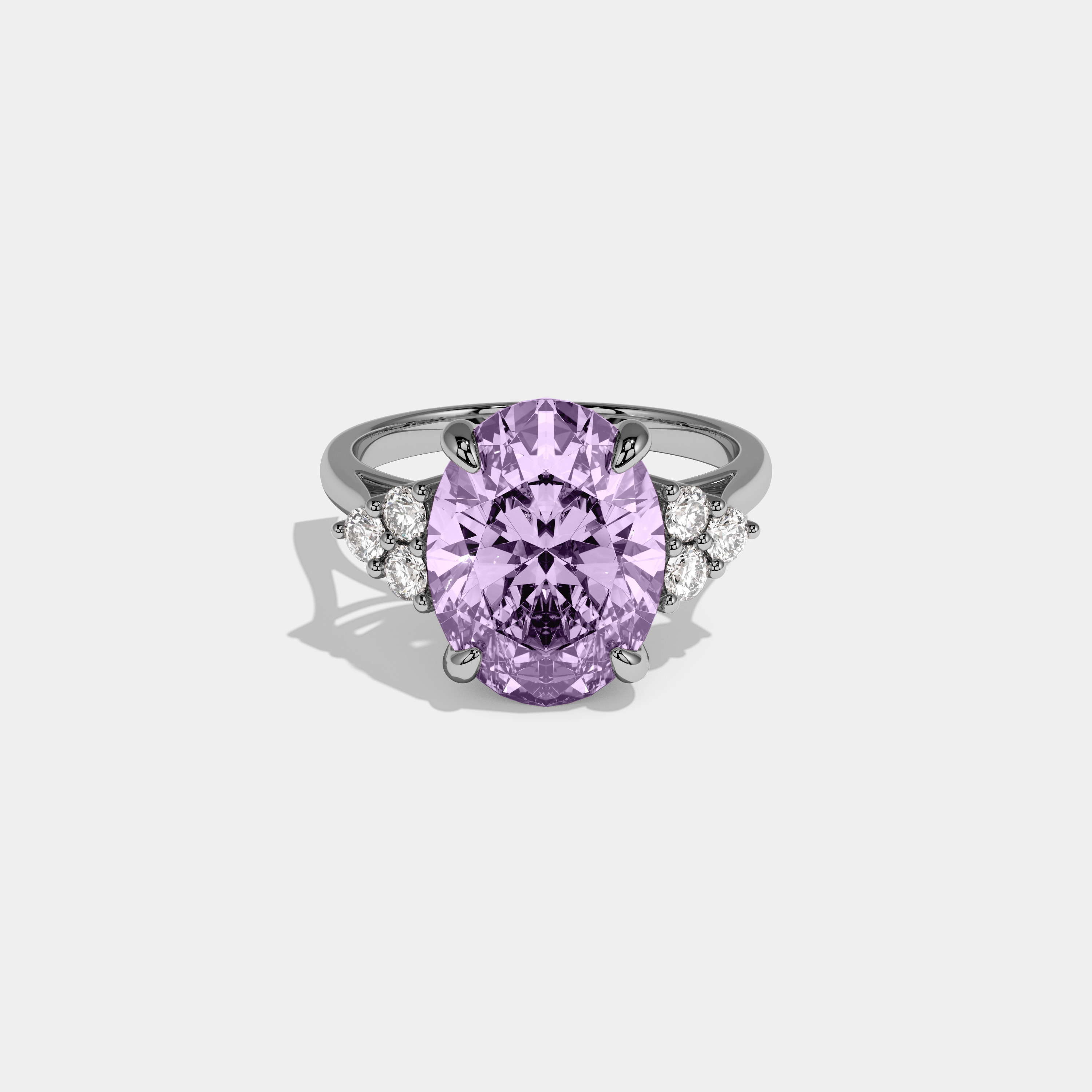Beatrice Fancy Purple Oval Cut Diamond Plain Band Engagement Ring With Round Sides 6ct 18K White Gold