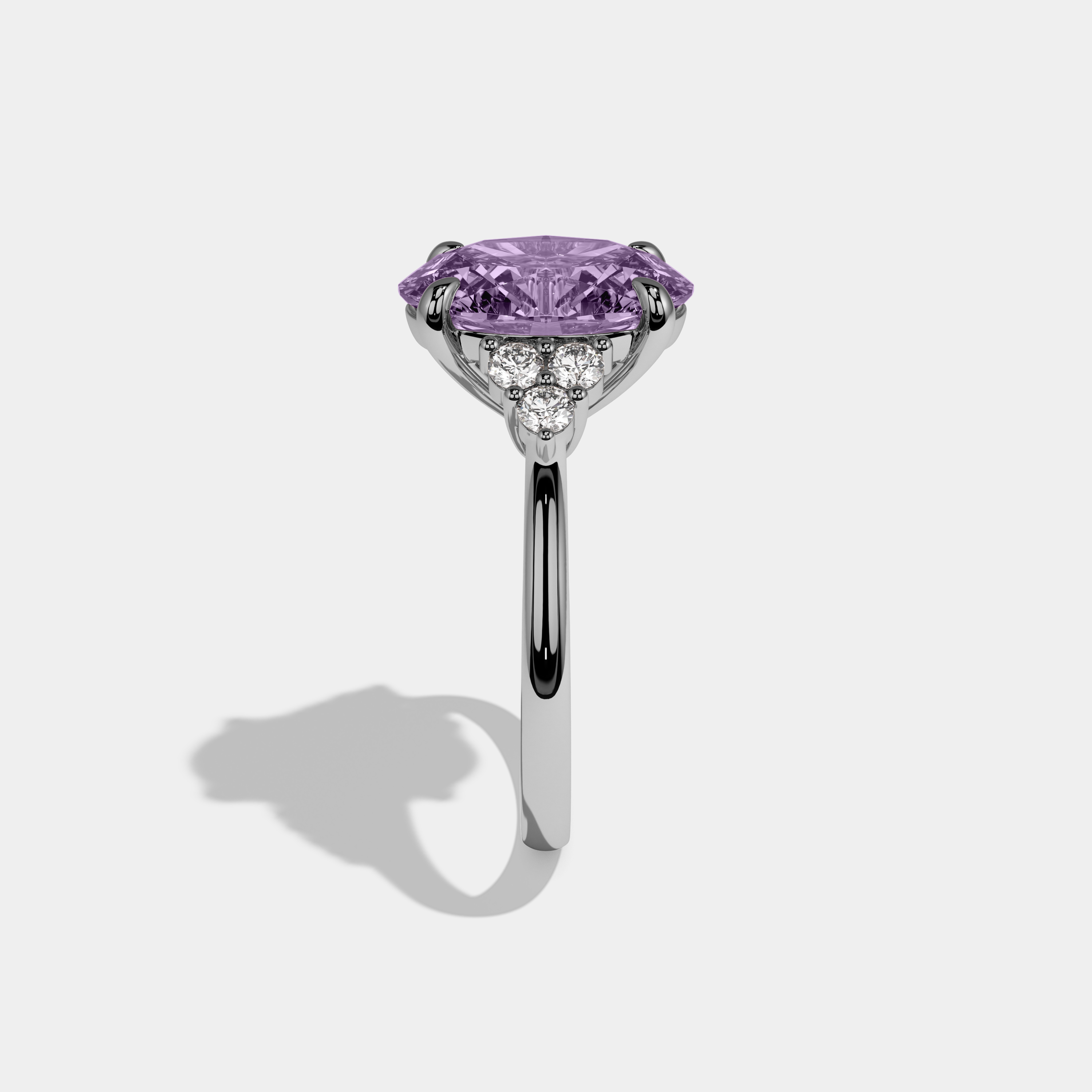 Beatrice Fancy Purple Oval Cut Diamond Plain Band Engagement Ring With Round Sides 6ct 18K White Gold