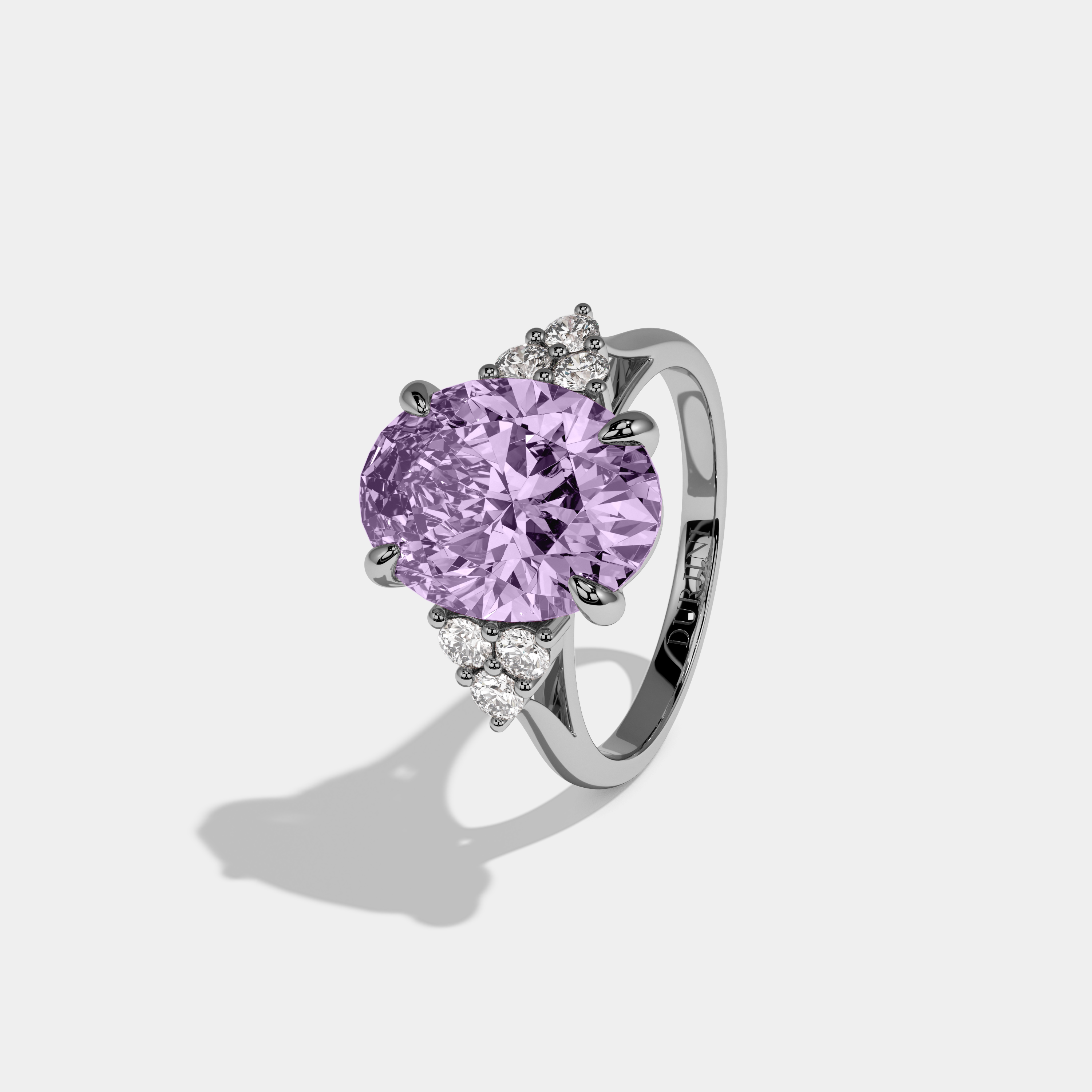 Beatrice Fancy Purple Oval Cut Diamond Plain Band Engagement Ring With Round Sides 6ct 18K White Gold